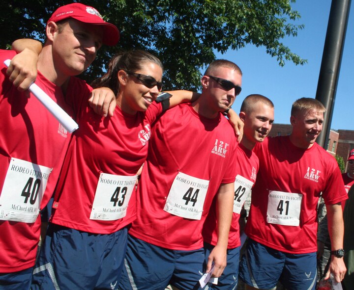 Team members from the 121st Air Refueling Wing from the Ohio Air National Guard at Columbus stop for a group photo prior to the fit-to-fight competition for Air Mobility Command's RODEO 2009 July 19 at McChord Air Force Base, Wash.  More than 100 teams are participating in RODEO competition, including teams from seven foreign countries. RODEO is the U.S. Air Force's and AMC's premier air mobility competition. It's an international combat skills and flying operations competition designed to develop and improve techniques, procedures and interoperability with international partners to optimize mobility partnerships and enhance mobility operations. (U.S. Air Force Photo/Tech. Sgt. Scott T. Sturkol)