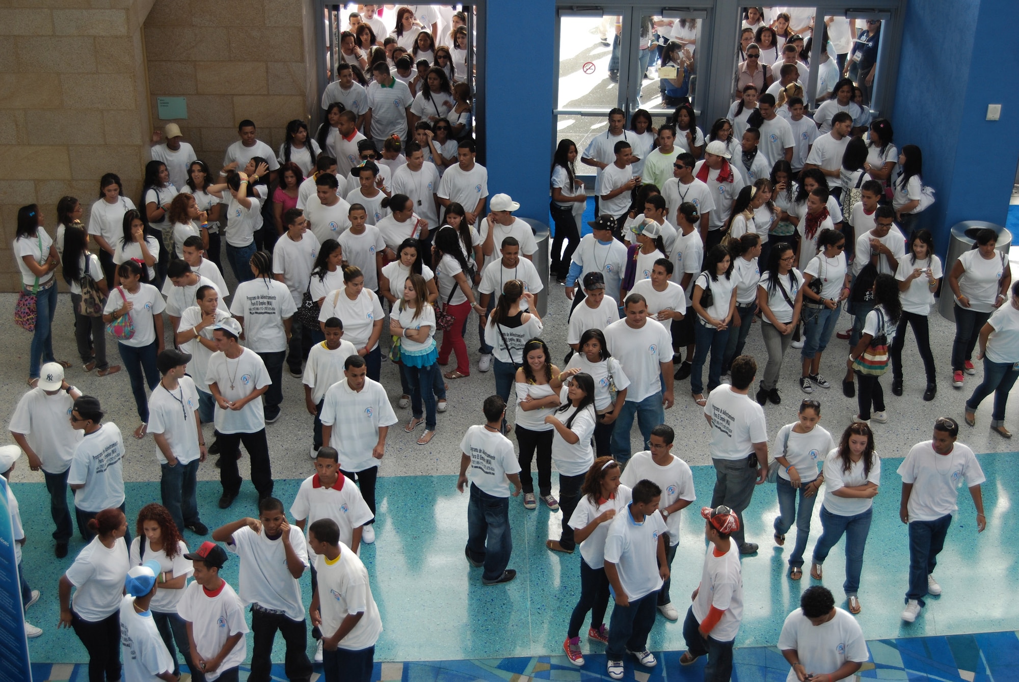 More than 1,000 local high school and college students converge on the San Juan Convention Center during the League of United Latin American Citizens convention and exposition here July 17. Air Force reservists, other military members and civilians spoke with students to educate them about opportunities in the armed forces and federal service. The students received formalized presentations before attending a job fair and exposition. LULAC is the oldest Hispanic civil rights organization in the U.S. (U.S. Air Force photo/Tech. Sgt. Amaani Lyle)