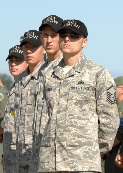 Air Mobility RODEO 2009 competitors from the 521st Air Mobility Operations Wing take part in the opening ceremonies at McChord Air Force Base, Wash., July 19. RODEO is an international combat skills and flying operations competition designed to develop and improve techniques and procedures with our international partners to enhance mobility operations. Members of the 521st AMOW are attached to Ramstein Air Base, Germany. (U.S. Air Force photo/Staff Sgt. Stephen Schester)  
