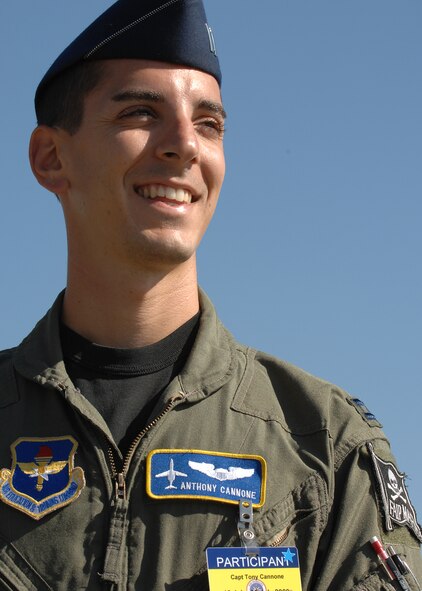 Capt. Anthony Cannone, a competitor in Air Mobility RODEO 2009, participates in the opening ceremony at McChord Air Force Base, Wash., July 19. RODEO is an international combat skills and flying operations competition designed to develop and improve techniques and procedures with our international partners to enhance mobility operations. Captain Cannone is assigned to the 32nd Flying Training Squadron, Vance AFB, Okla. (U.S. Air Force photo/Staff Sgt. Stephen Schester)  