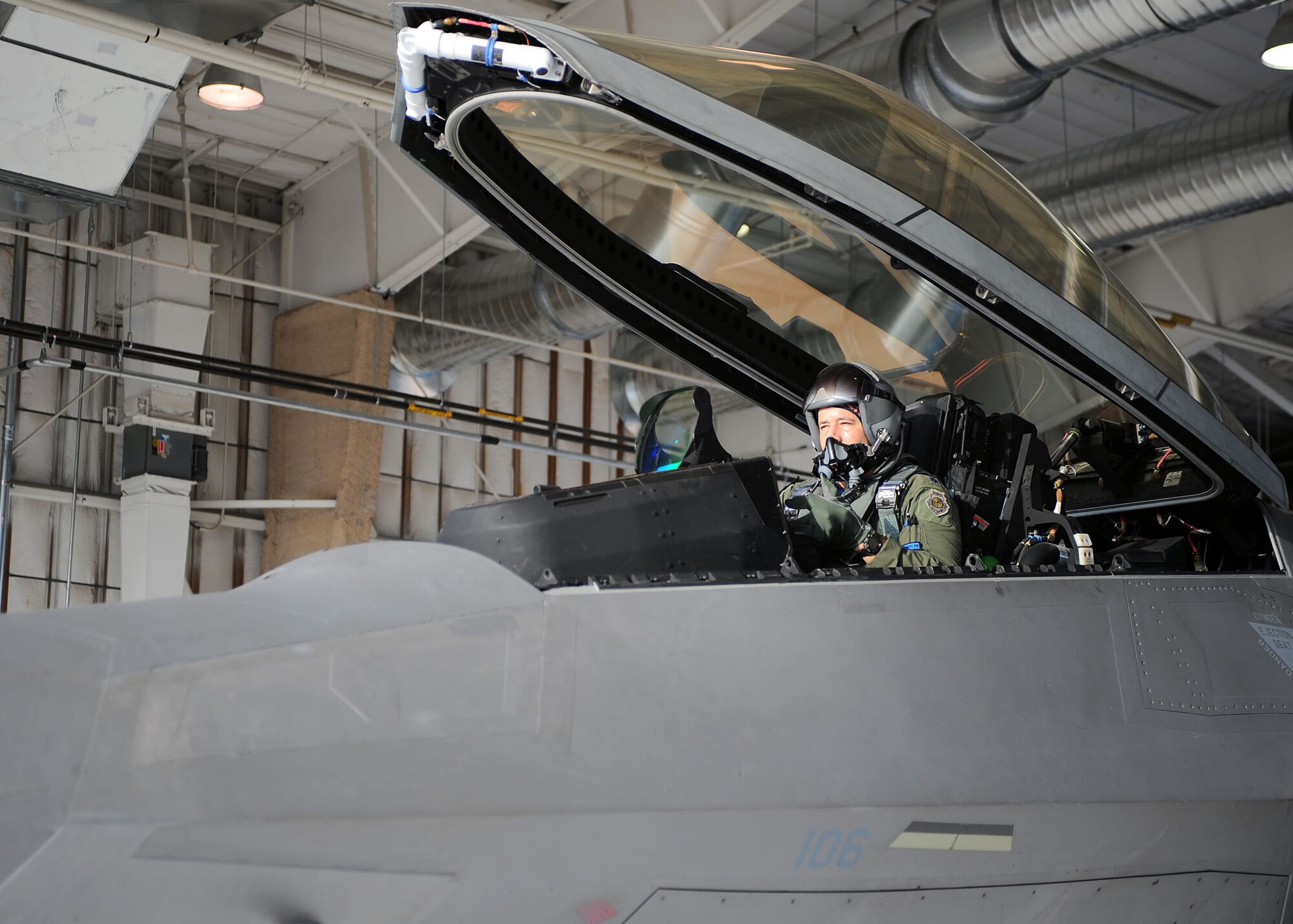 Lt. Col. Mike Hernandez, 7th Fighter Squadron commander, prepares an F-22A Raptor for departure to a Red Flag exercise, at Holloman Air Force Base, N.M., July 18. Holloman deployed six F-22?s to Holloman?s second Red Flag. (U.S. Air Force photo/ Airman 1st Class DeAndre Curtiss)
