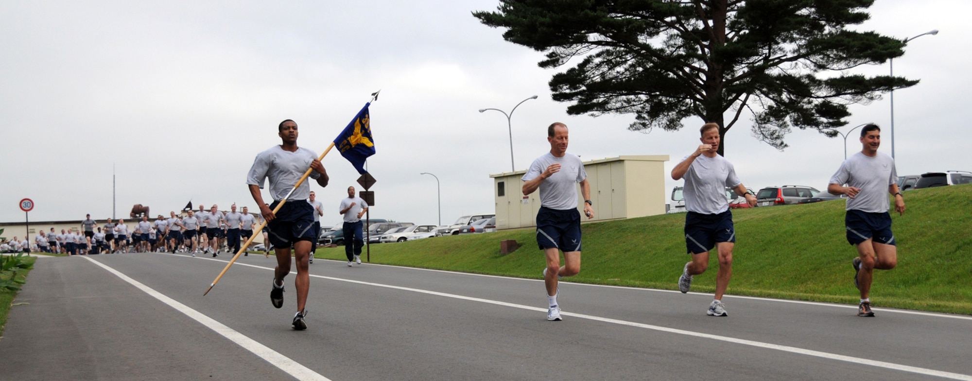 MISAWA AIR BASE, Japan -- Wing leadership precede a base-wide readiness run July 17 at Security Hill. Readiness runs are geared to promote a healthy Air Force and keep Misawa personnel fit to fight. (U.S. Air Force photo/Senior Airman Jamal D. Sutter)