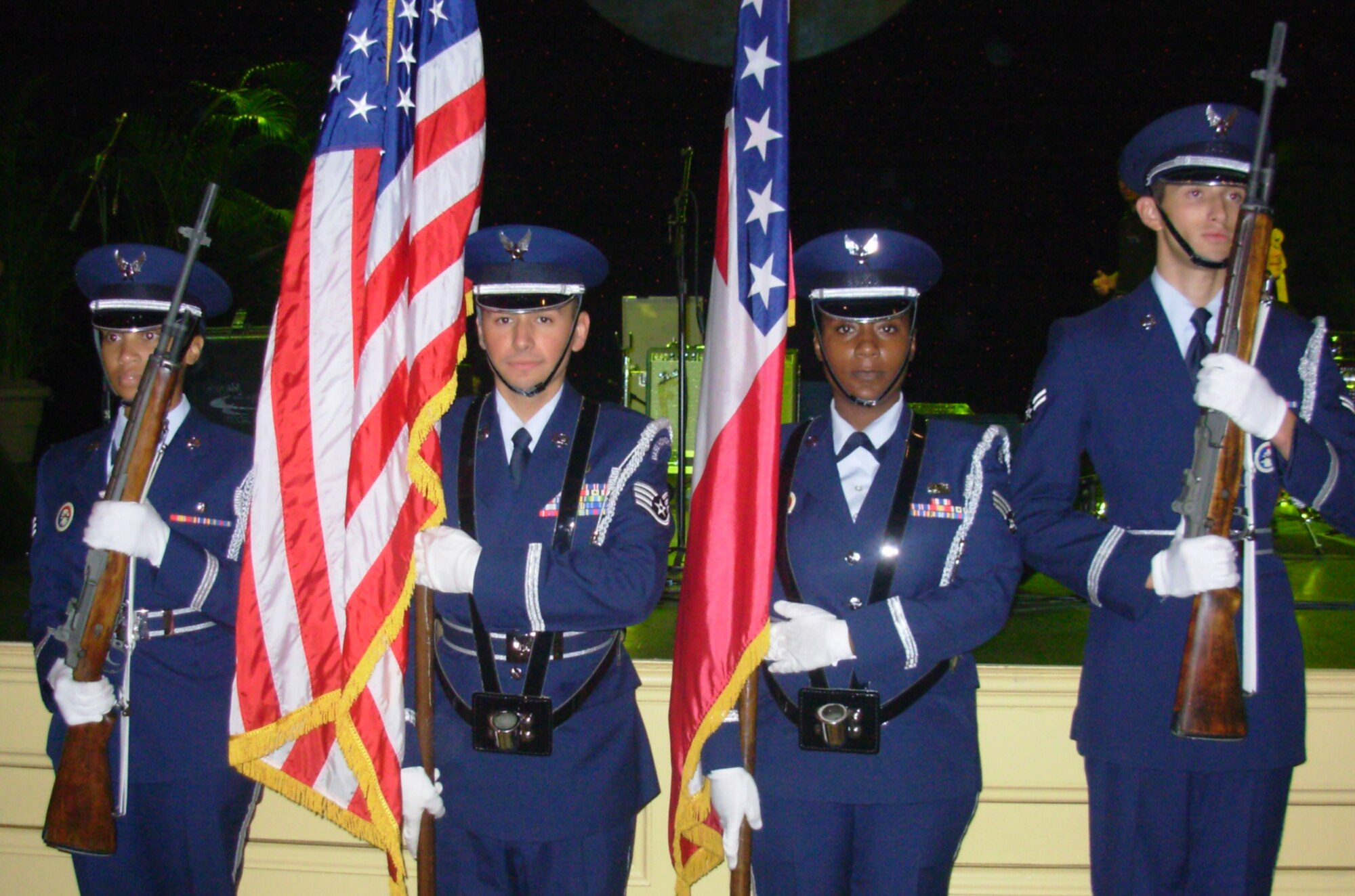 Top, the Keesler Honor Guard presents the colors at Sunday’s brunch for the National Governors Conference at Beau Rivage Casino Resort in Biloxi.  (U.S. Air Force photo by YoLanda Wallace)