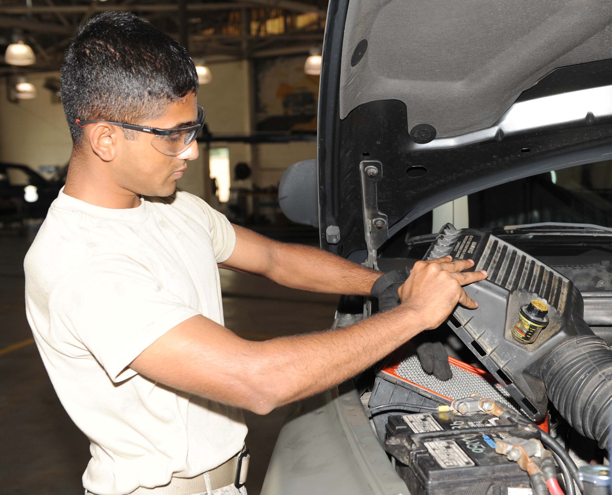 Airman Mathew Bony, 4th Logistics Readiness Squadron vehicle maintenance technician, performs quality control checks on a bobtail at Seymour Johnson Air Force Base, N.C., July 20, 2009. Scheduled maintenance will be performed on a bobtail every 18 months.  (U.S. Air Force photo by Airman 1st Class Gino Reyes)