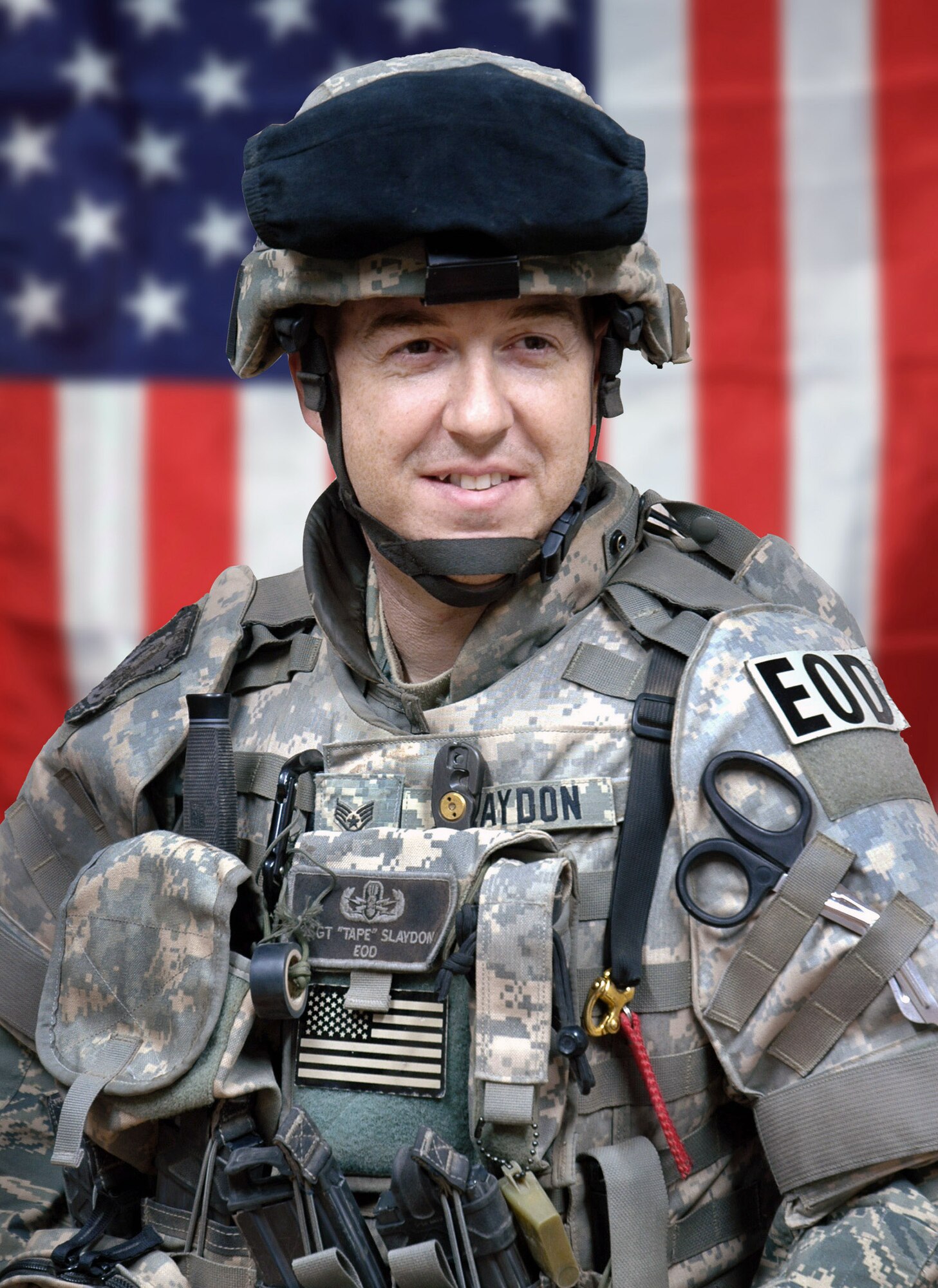 Staff Sgt. Matthew Slaydon prior to the attack which robbed him of his sight and one arm, and left him with a multitude of facial lacerations and a collapsed lung. Sergeant Slaydon was on a six-month deployment as an explosive ordnance disposal technician when on Oct. 24, 2007, an IED detonated 2 feet from his face. (U.S. Air Force photo illustration/Senior Master Sgt. Eddie Dominguez)