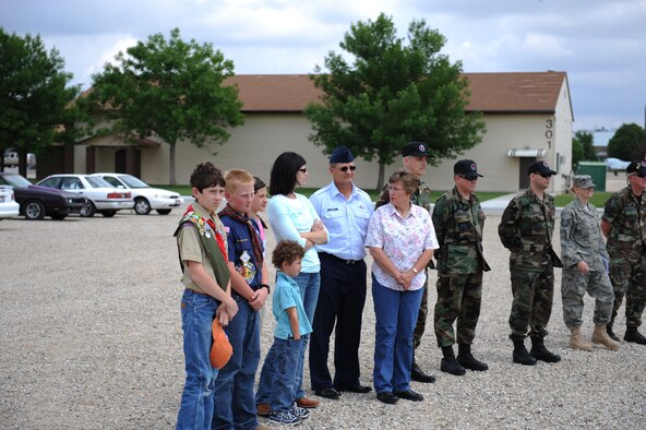 A crowd gathers to watch the flag disposal ceremony put on by the 124th Wing Honor Guard on June 6th, 2009. This was the first flag disposal ceremony performed at Gowen Feild Air Base. (Air Force photo by Staff Sgt Robert Barney)(Released)