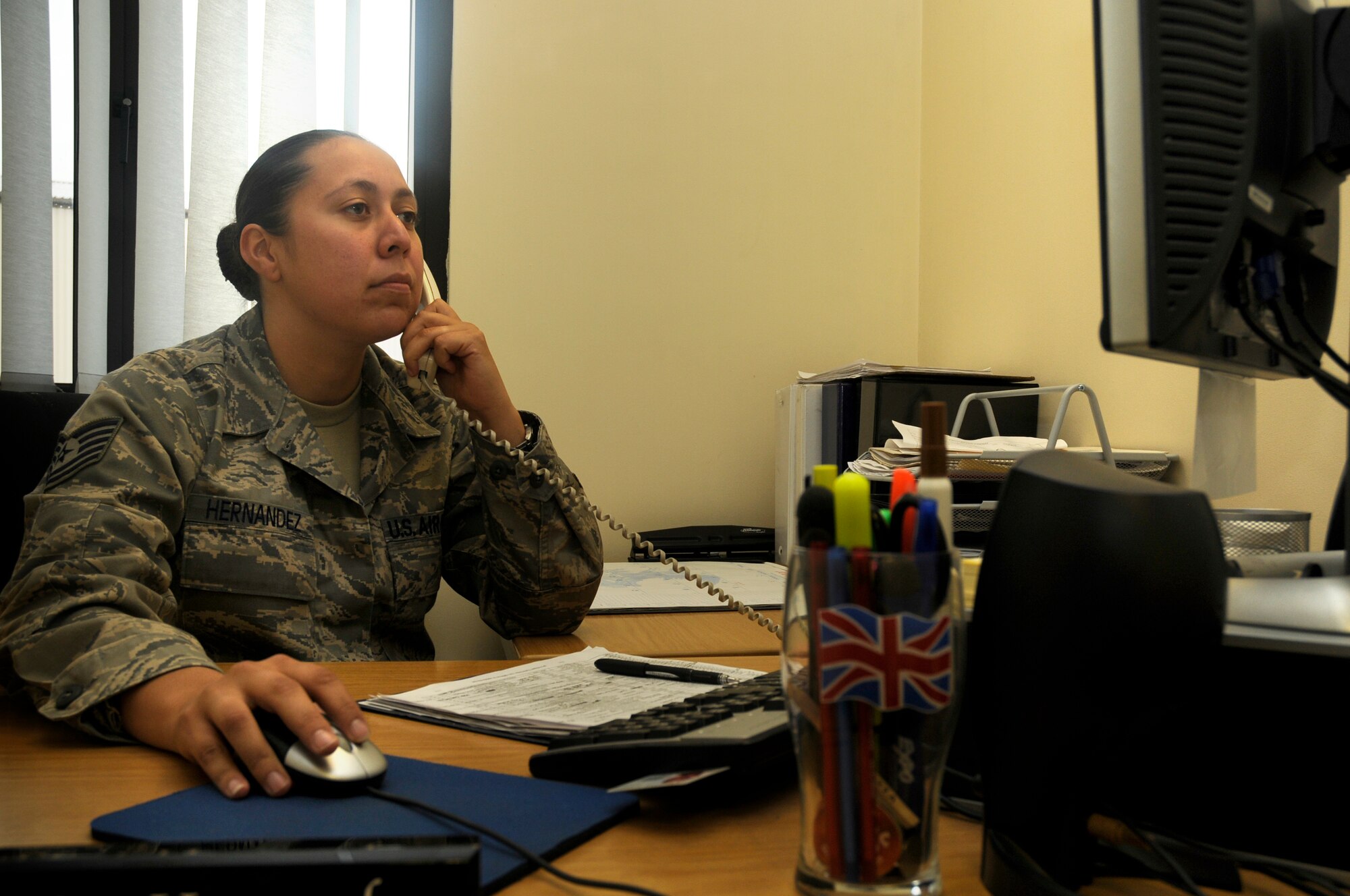 Tech. Sgt. Angela Hernandez, 48th Logistics Readiness Squadron NCO in charge of the Flight Service Center, was nominated for the Liberty Spotlight by her chain of command because she practices the Air Force core value of "Service Before Self." 
