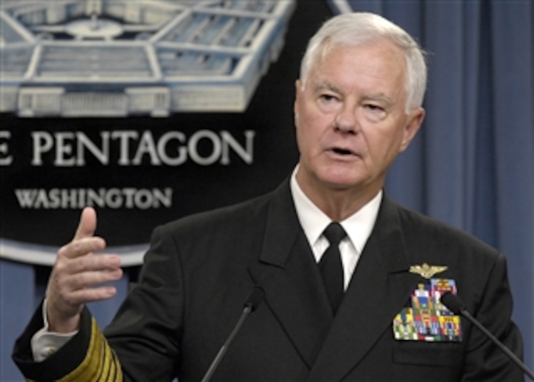 Commander of the U.S. Pacific Command Adm. Timothy J. Keating, U.S. Navy, holds a press briefing to update reporters on some of the operations, activities and issues his command has dealt with over the past year in the Pentagon on July 22, 2009.  