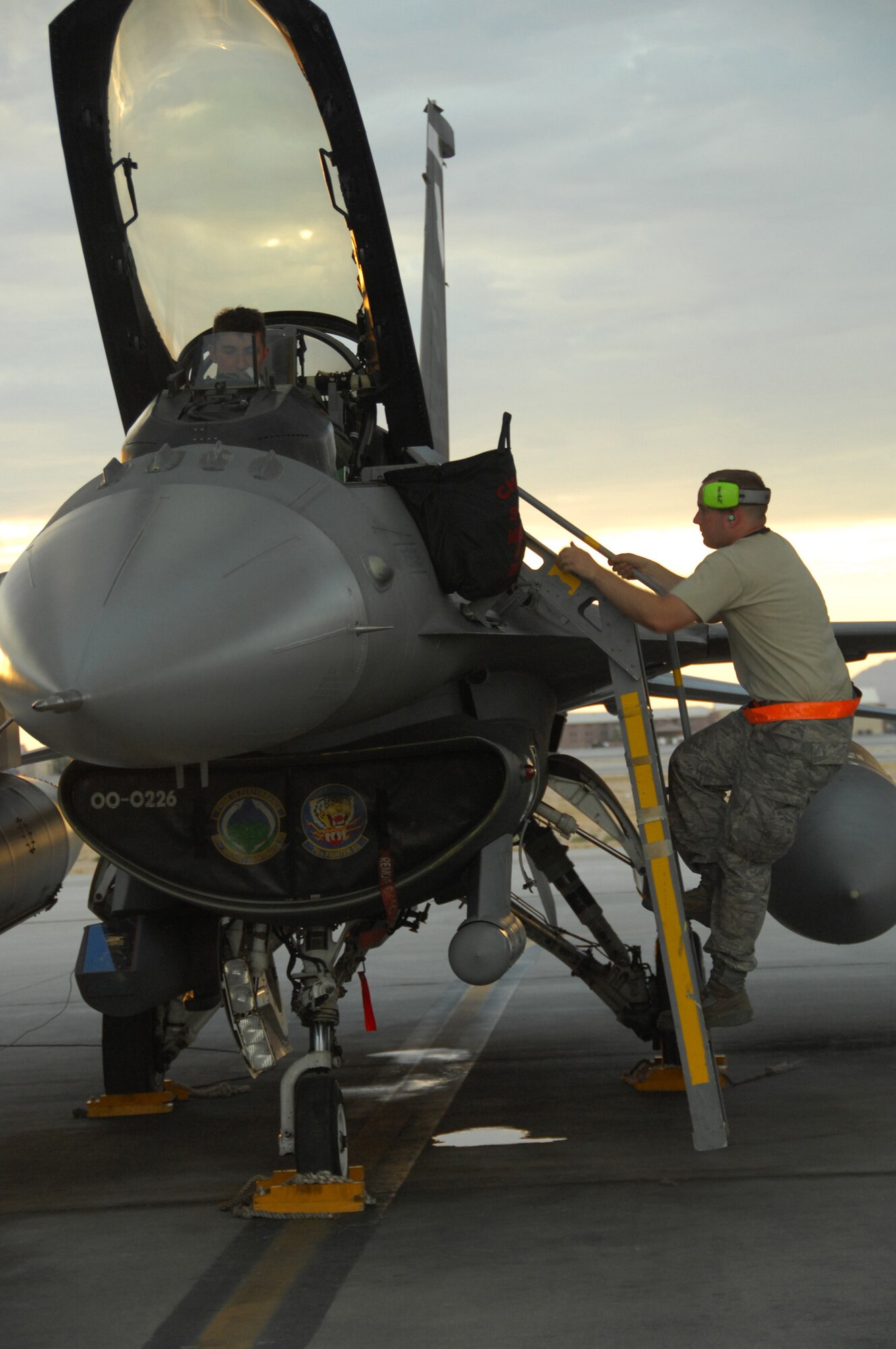 NELLIS AIR FORCE BASE, Nev. -- The 79th Fighter Squadron "Tigers" participates in a Green Flag exercise to prepare for their upcoming deployment to Afghanistan in October. Green Flag trains pilots to provide close air support and trains maintainers in high operations tempo prior to their deployments. (U.S. Air Force photo/2nd Lt. Emily Chilson)