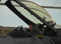 NELLIS AIR FORCE BASE, Nev. -- Captain Jeff Shulman, 79th Fighter Squadron pilot, prepares to embark on a Green Flag night mission. At Green Flag exercises, pilots communicate with Army ground forces to provide close air support training. (U.S. Air Force photo/2nd Lt. Emily Chilson)