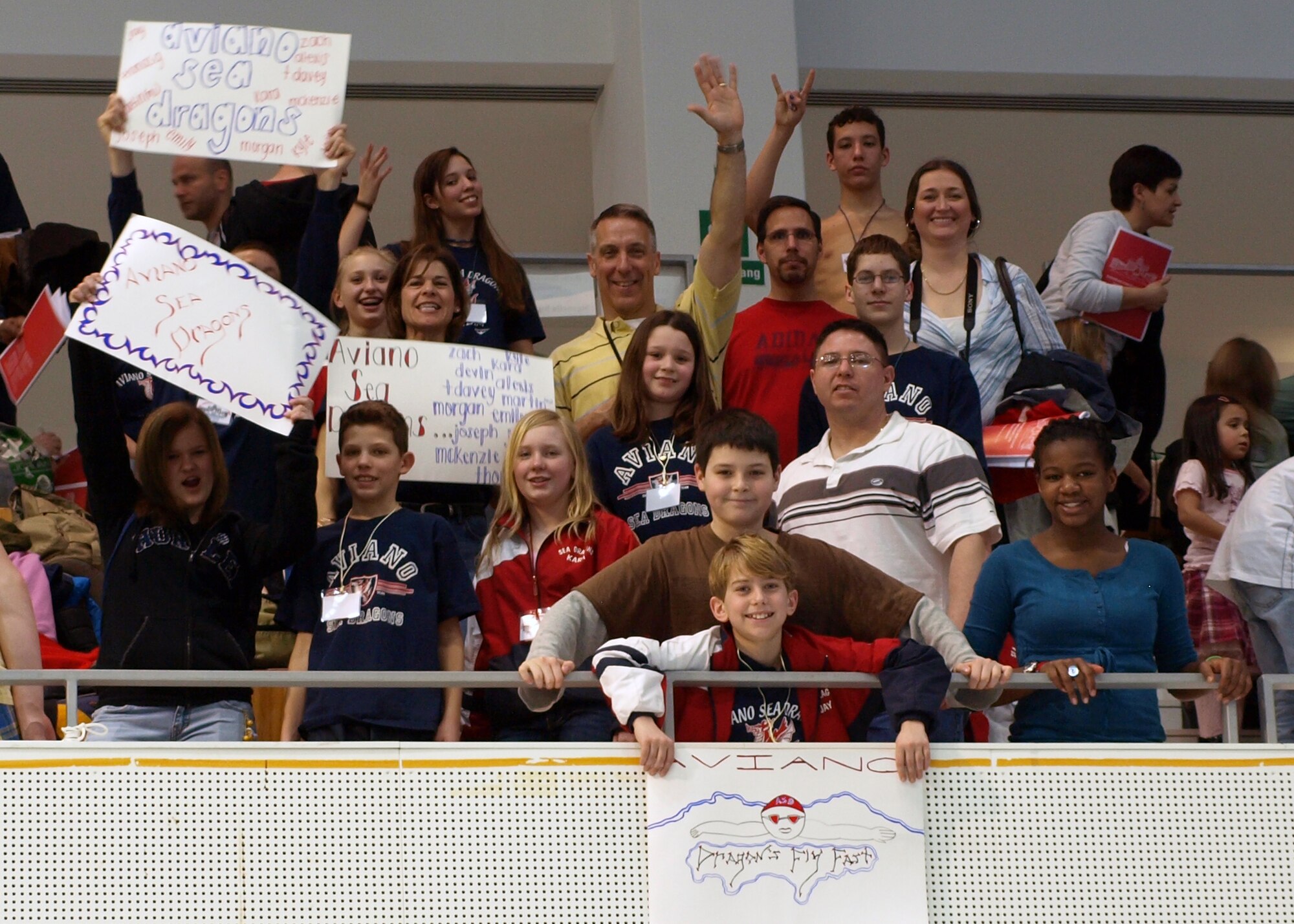 Family and friends of the Aviano Sea Dragons Swim Team trekked their way to Berlin from Aviano Air Base, Italy, Feb. 7, 2009, for the European Forces Swim League Championships to cheer on the team's 12 swimmers taking part in the competition.  (Courtesy photo)