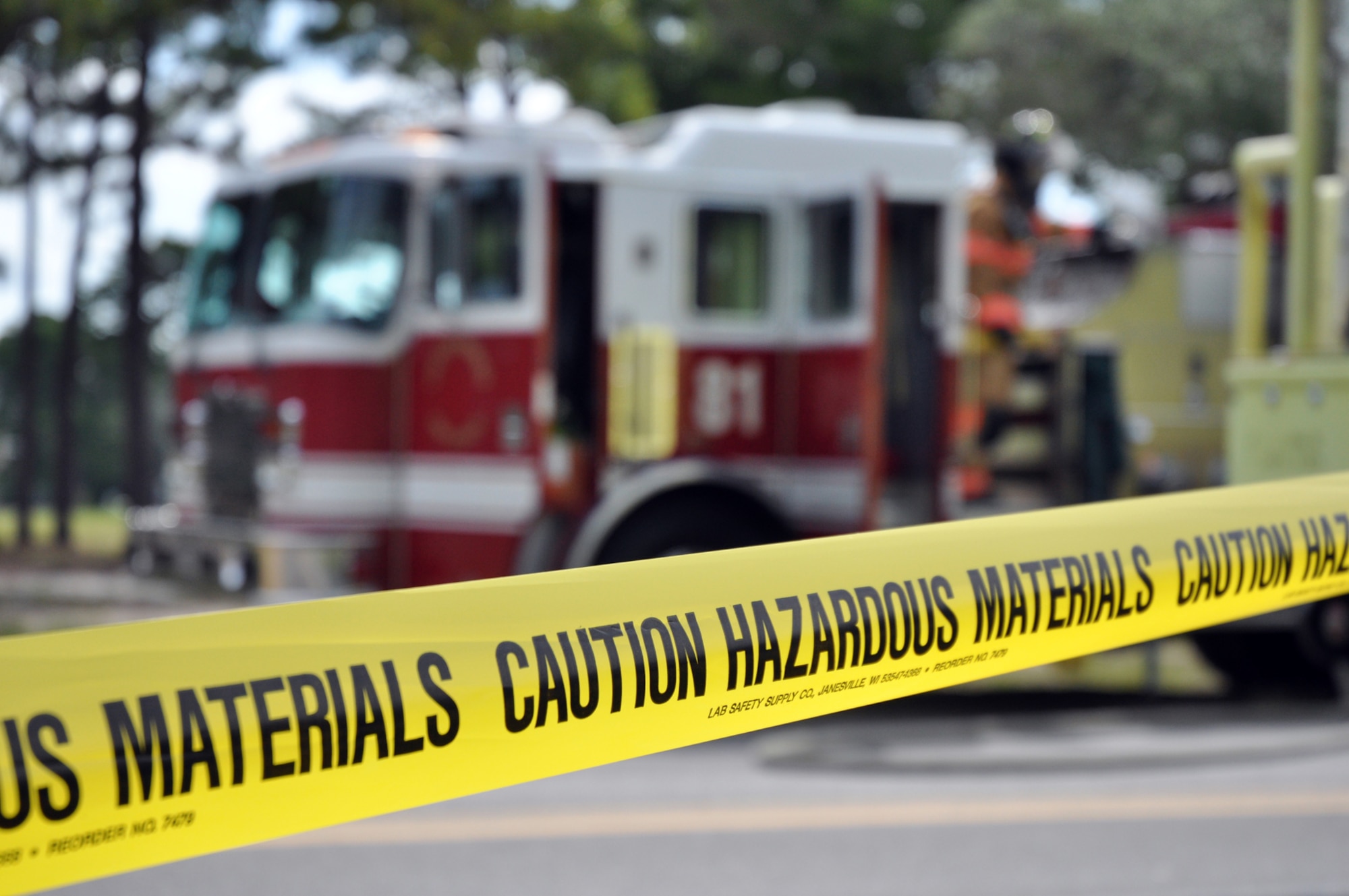 EGLIN AIR FORCE BASE, Fla. – A mass casualty exercise involving hazardous materials occurred here, July 22. The exercise evaluated first responders and medics reaction to real-world crisis scenarios. The simulated explosion injured approximately 40 people and fatally wounded 13. The exercise also evaluated the base’s response to a threat situation with increase Force Protection levels. (U.S. Air Force photo/ Airman Anthony Jennings)