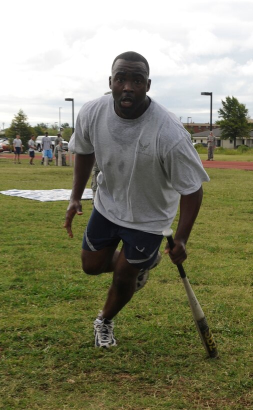 LANGLEY AIR FORCE BASE, Va. -- Senior Airman Ramar Sykes, 735th Supply Chain Management Group stock control technician, participates in a five-on-five friendly competition during the Airmen Committed to Excellence and Chiefs Day here July 23. Air Combat Command and the 1st Fighter Wing came together to participate in a fun day of mentoring Airman. (U.S. Air Force Photo/Senior Airman Dana Hill)