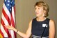LANGLEY AIR FORCE BASE, Va. -- Joanne Steen, Military Officers Association of America Auxiliary Member Advisory Committee, speaks at the Virginia Peninsula Chapter of MOAA luncheon July 22 at the Bayside Enlisted Club. (VIPMOAA Photo/Melva Mallison)