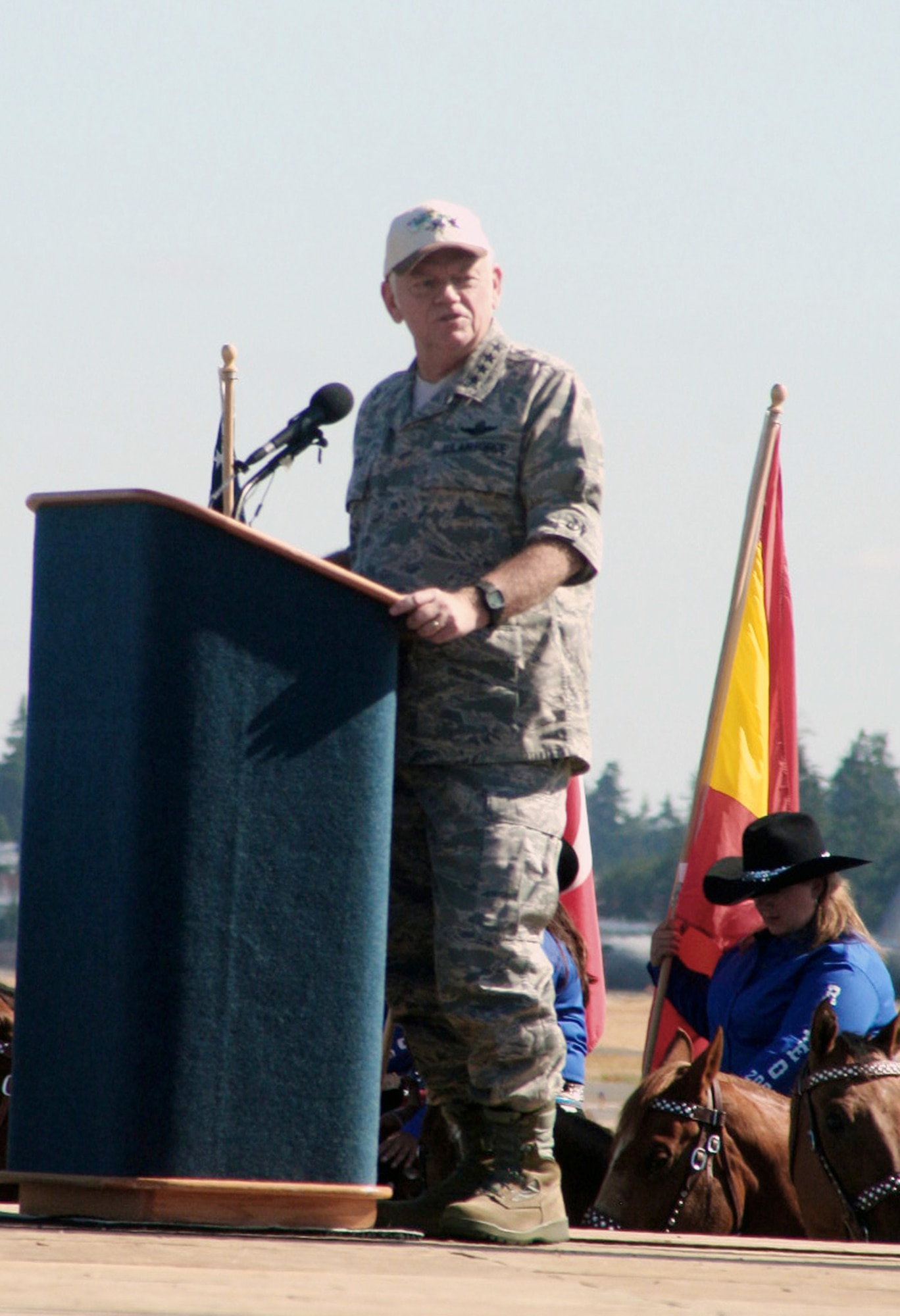 Gen. Arthur J. Lichte provides remarks during opening ceremonies for the Air Mobility Rodeo 2009 July 19 at McChord Air Force Base, Wash. More than 100 teams are participating in RODEO competition, including teams from seven foreign countries. General Lichte is the commander of Air Mobility Command. (U.S. Air Force photo/Tech. Sgt. Scott T. Sturkol) 