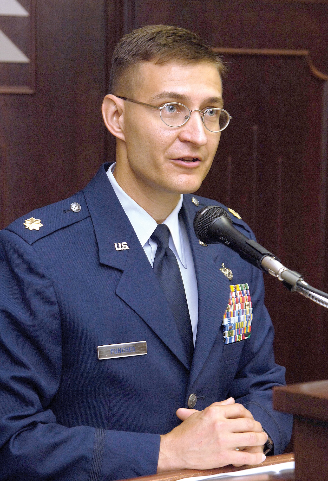 Maj. Craig Punches is the new face that leads the 422th Supply Chain Management Squadron, after an assumption of command ceremony July 17. (Air Force photo by Margo Wright)