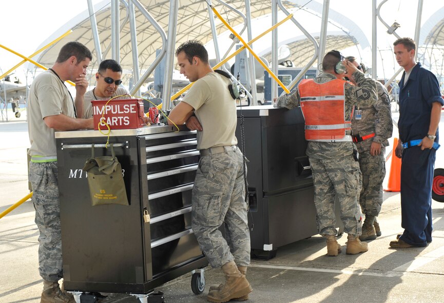 MOODY AIR FORCE BASE, Ga. -- Members of the 23rd Component Maintenance Squadron prepare for a shift turnover here July 22. During a shift turnover, both shift workers and supervisors discuss what tasks were completed and what needs to be accomplished. (U.S. Air Force photo by Senior Airman Schelli Jones)
