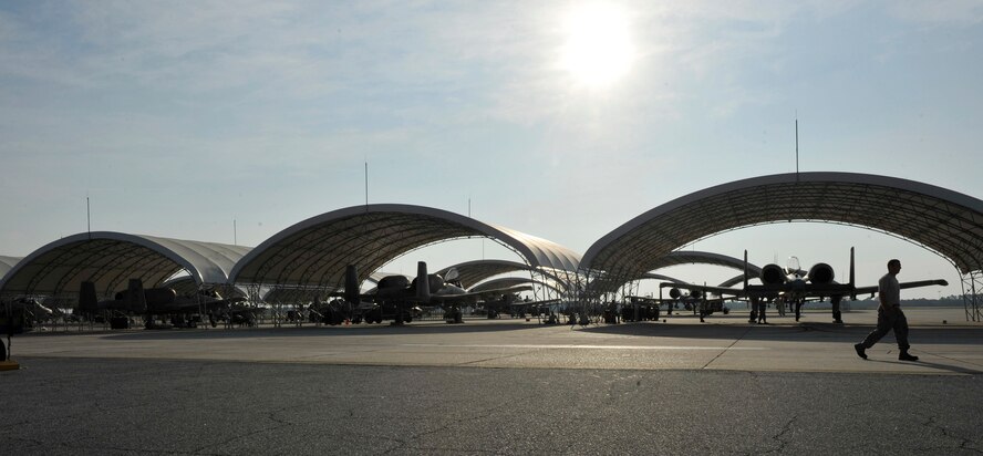 MOODY AIR FORCE BASE, Ga. -- Several A-10C Thunderbolt II aircraft stand ready here July 22 in case of a possible deployment. The 23rd Wing recently held a Phase I Operational Readiness Exercise to test its capabilities to rapidly deploy Airmen and assets in the event of a short-notice tasking. (U.S. Air Force photo by Senior Airman Schelli Jones)