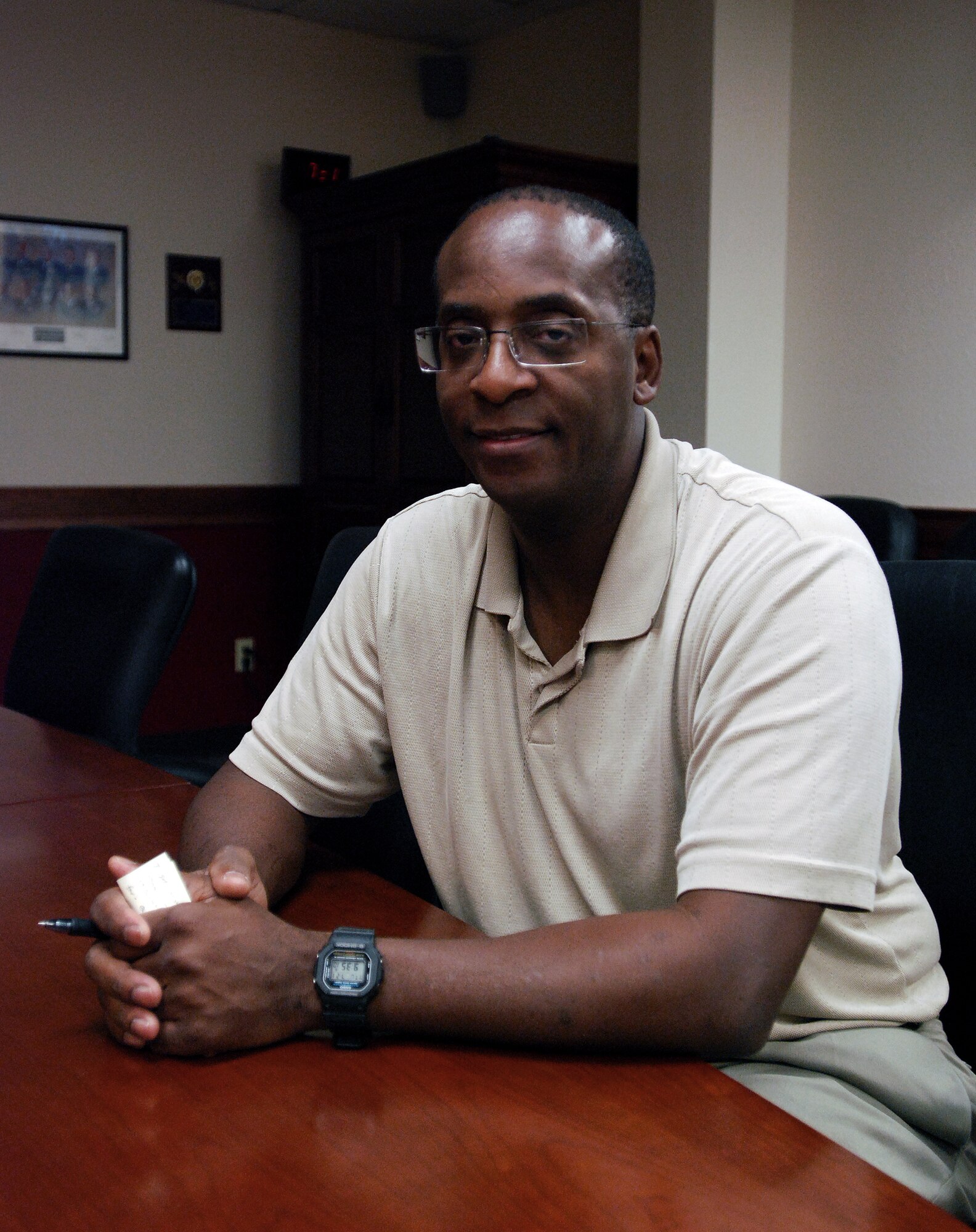 Marlon Gardley from the Air Education and Training Command Studies and Analysis Squadron, Randolph AFB. Mr. Gardley is Senior civilian analyst of the year for 2009,(U.S. Air Force photo, Airman Brian McGloin)