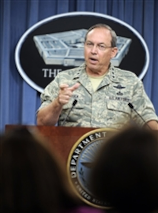 U.S. Air Force Deputy Chief of Staff for Intelligence Lt. Gen. David Deptula talks to the press during an Unmanned Aircraft Systems brief in the Pentagon on July 23, 2009.  