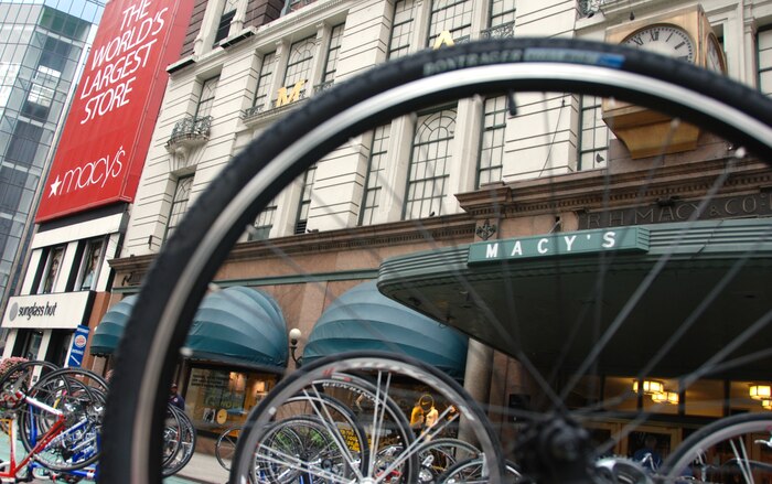 Bicycles for the Wounded Warrior Project Soldier Ride stand in front of Macy’s, New York City, July 23. The bicycle ride through Manhattan is part of the organization’s goal to raise awareness for those who have been injured while fighting overseas. (Marine Corps photo by Sgt. Randall A. Clinton)