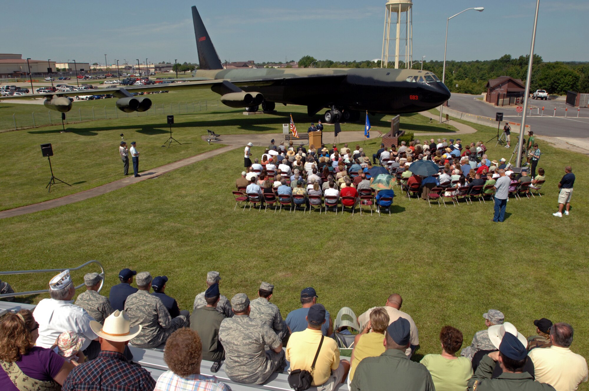WHITEMAN AIR FORCE BASE, Mo. - A B-52 static display was dedicated July 24 to Capt. Robert Morris Jr. and the crew of Ebony-02 who flew during Operation Linebacker II during the Vietnam War. Many veterans associations were in attendance Friday as well as members of Team Whiteman. (U.S. Air Force photo/Senior Airman Kenny Holston)