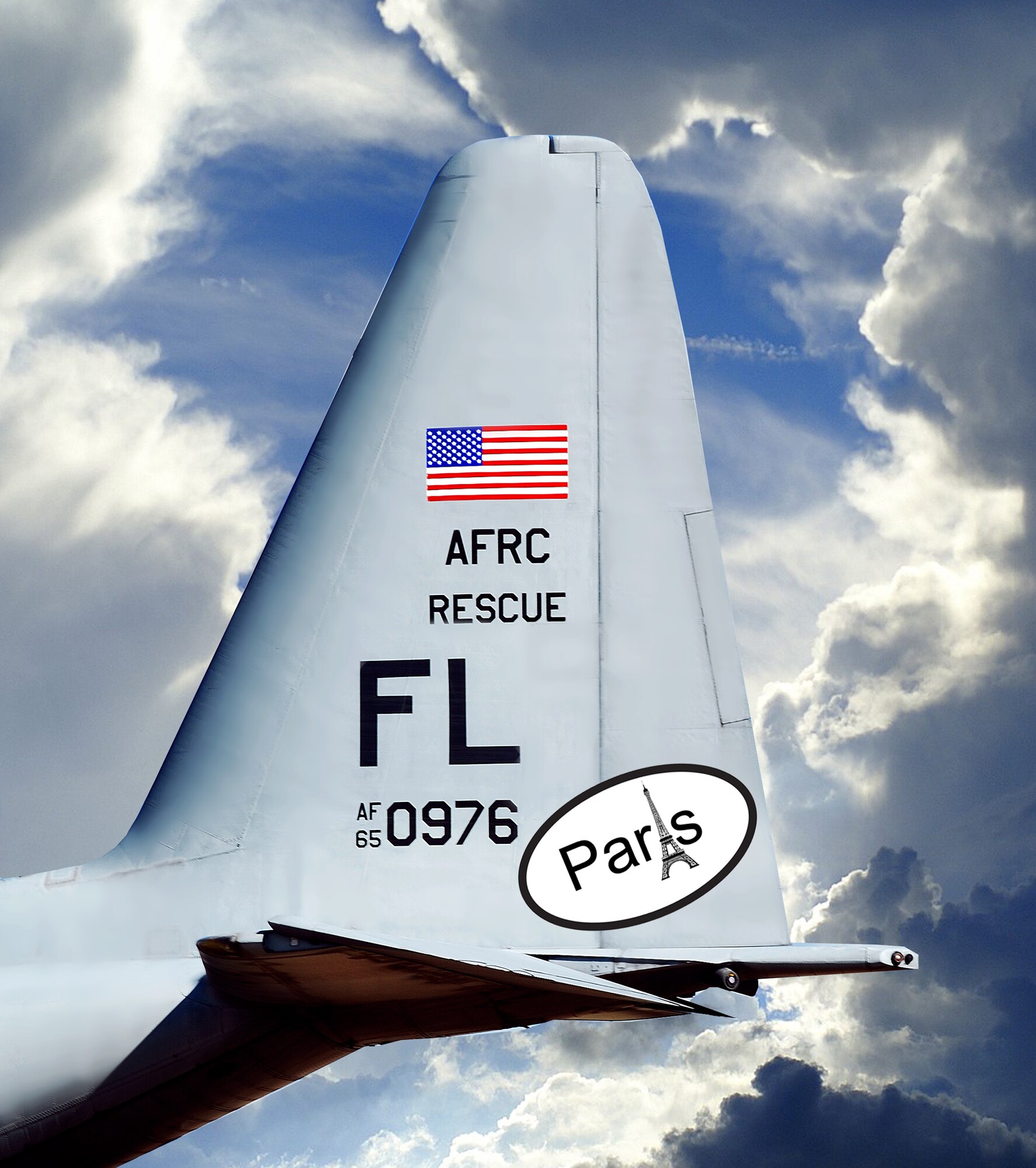 LE BOURGET, France - Rescue Reservists from the 920th Rescue Wing, Patrick Air Force Base, Fla., piloted approximately 4,500 miles from Patrick to Paris June 11 for the world's largest International Air Show. As invited guests, they were a big draw with their HC-130P/N King.  They touted its capabilities as an extended-range combat search and rescue version of the C-130 Hercules transport. Its mission is to extend the range of combat search and rescue helicopters by providing air refueling into enemy territory. It's also used to deliver pararescue specialist teams and their equipment. The Air Force reservists were part of sixty different militaries represented throughout the world.  (Photo Illustration by Capt. Cathleen Snow)