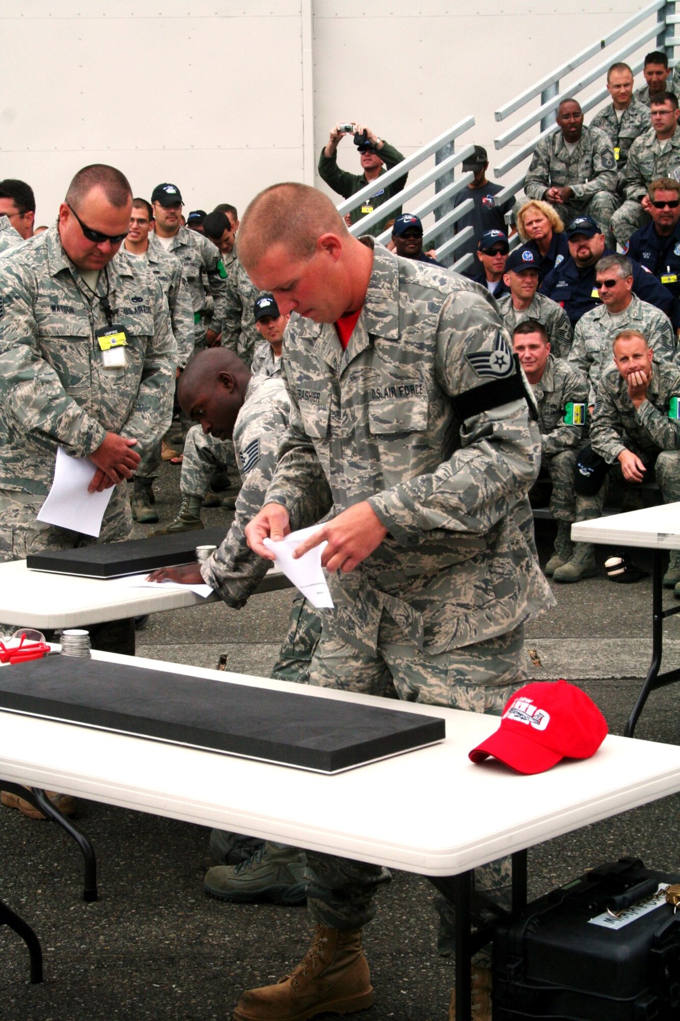 Maintenance Airmen participate in a maintenance skills competition demonstration July 23, 2009, as part of activities for Air Mobility RODEO 2009 at McChord Air Force Base, Wash. The maintenance skills competition will be featured for the first time as a main event in RODEO 2011.  (U.S. Air Force Photo/Tech. Sgt. Scott T. Sturkol)