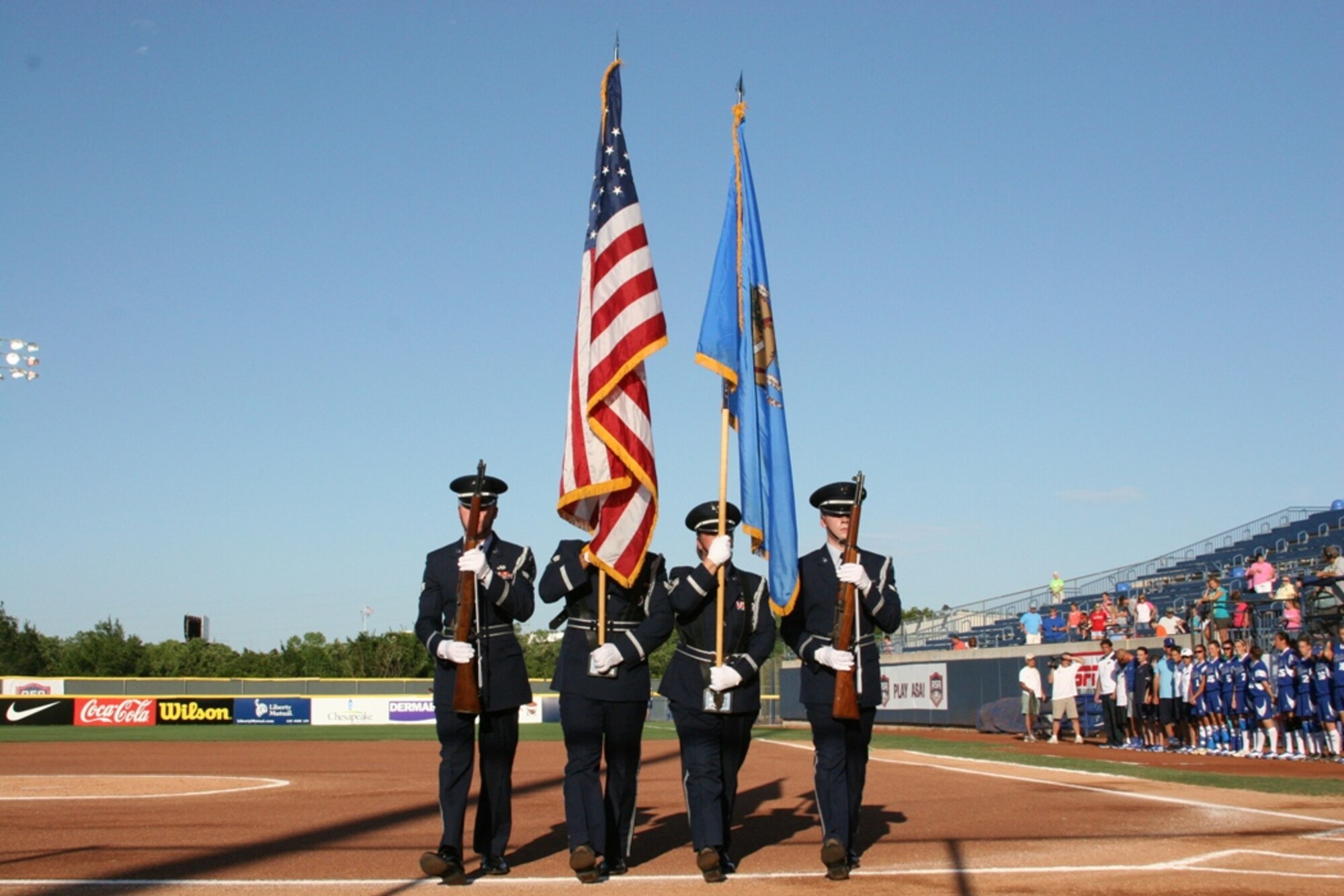 The Tinker Air Force Base Honor Guard performed during Military Appreciation Night at the World Cup of Softball July 17.