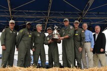 SEYMOUR JOHNSON AIR FORCE BASE, N.C. -- Members of the 916th RODEO team receive the trophy for Best KC-135 Aircrew. (U.S. Air Force photo/TSgt. Scotty Sweatt, 916ARW/PA)