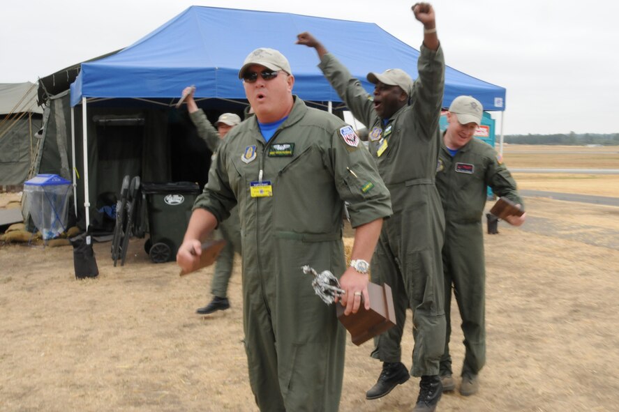 SEYMOUR JOHNSON AIR FORCE BASE, N.C. -- 916th RODEO team celebrates after being named Best KC-135 Aircrew. (U.S. Air Force photo/TSgt. Scotty Sweatt, 916ARW/PA)