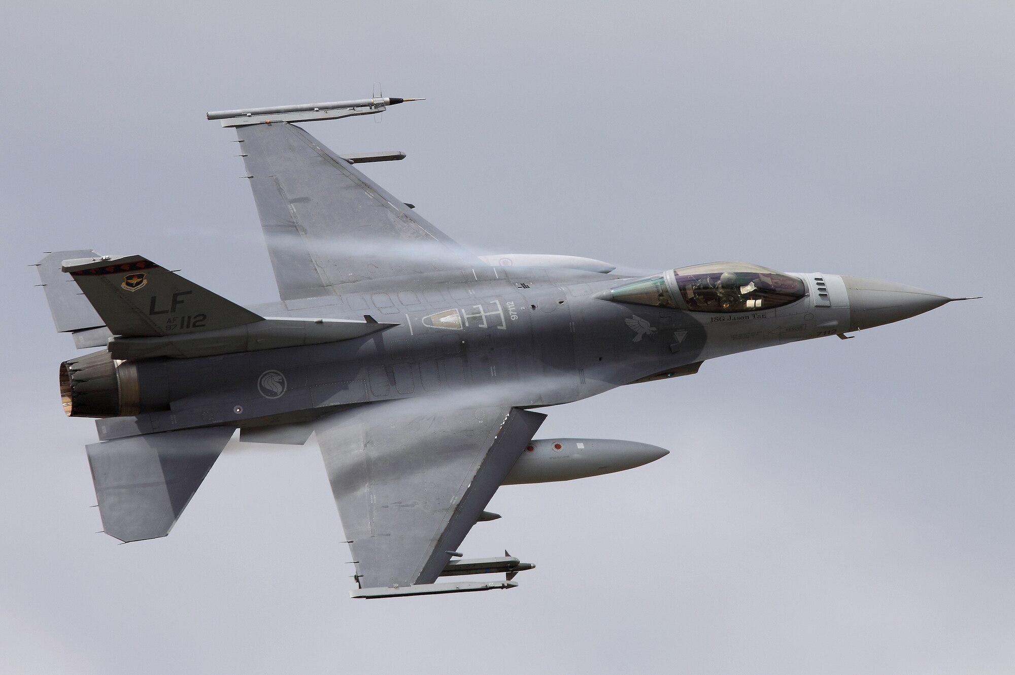 Cold Lake, Canada was the site of Maple Flag 42, an internaional air combat exercise where air crews from many countries participated. An F-16 Fighting Falcon from Luke AFB maneuvers during the exercise June 4. (Photo courtesy of Neil Pearson, www.imageaviation.com) 