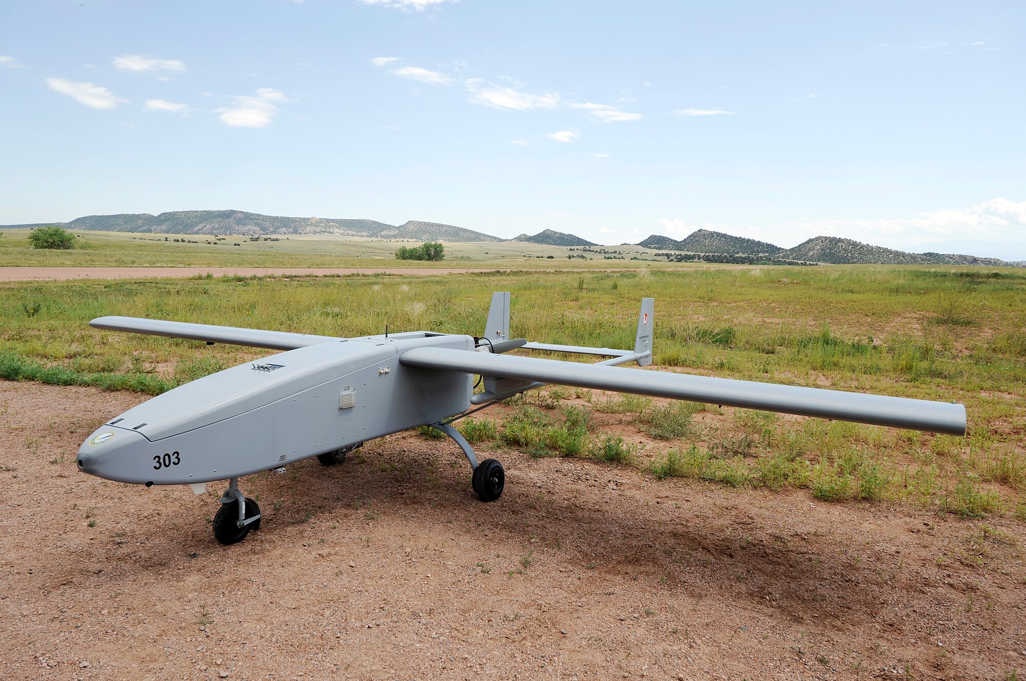 The U.S Air Force Academy's unmanned aircraft systems Viking 300 aircraft sits before taking off July 22 at Fort Carson, Colo.  (U.S. Air Force photo/Mike Kaplan)