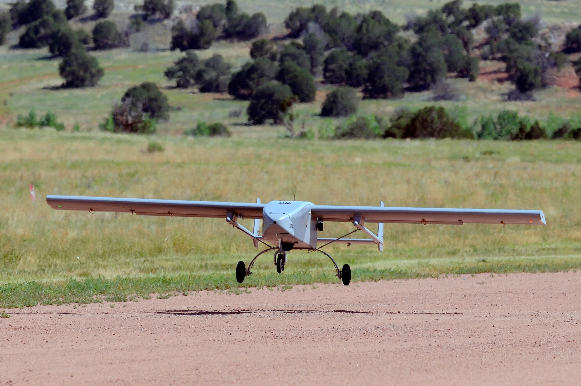 The U.S Air Force Academy's unmanned aircraft systems Viking 300 aircraft takes off July 22 at Fort Carson, Colo.  (U.S. Air Force photo/Mike Kaplan)