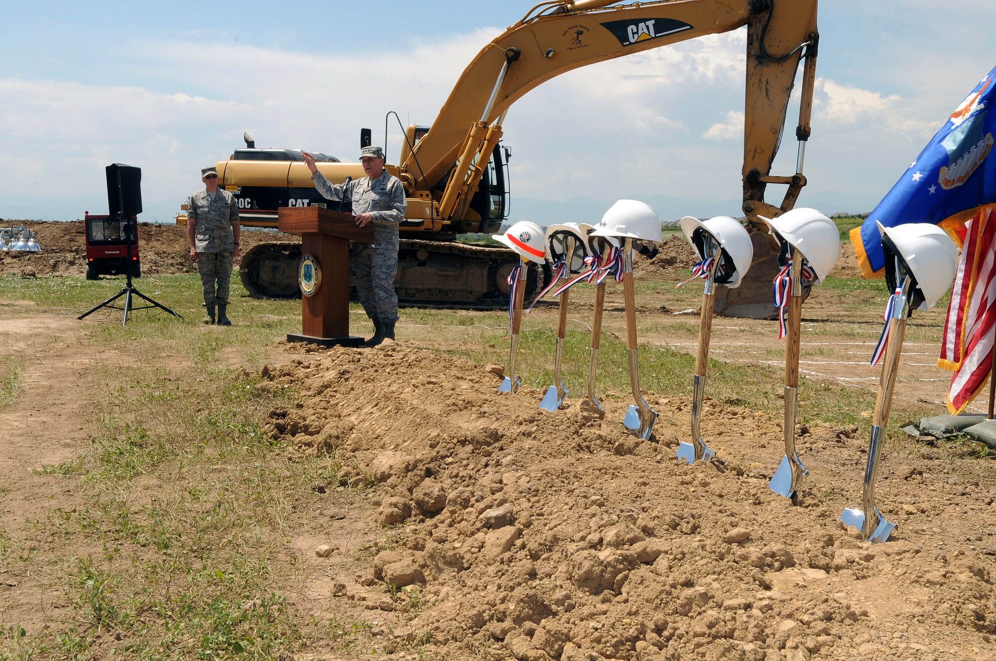 BUCKLEY AIR FORCE BASE, Colo. – Lt. Gen. Charles Stenner, Commander of Air Force Reserve Command, speaks at the Air Force Reserve Personnel Center groundbreaking ceremony here, Jul. 24. The new $17 million ARPC building should be completed by 2011. (U.S. Air Force photo by Senior Airman John Easterling)