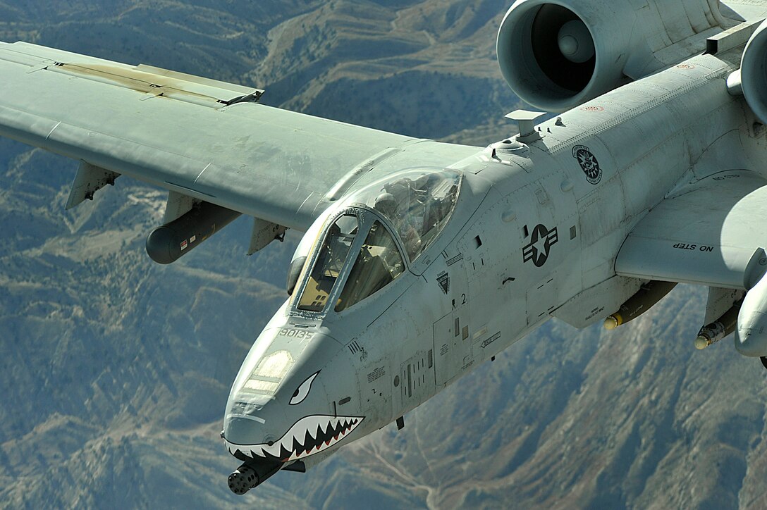 A-10 Thunderbolt IIs provide close-air support to ground troops in Afghanistan and Iraq. The A-10's excellent maneuverability at low air speeds and altitude and its highly accurate weapons delivery make it an ideal aircraft for supporting coalition operations.  (U.S. Air Force photo/Staff Sgt. Aaron Allmon)

