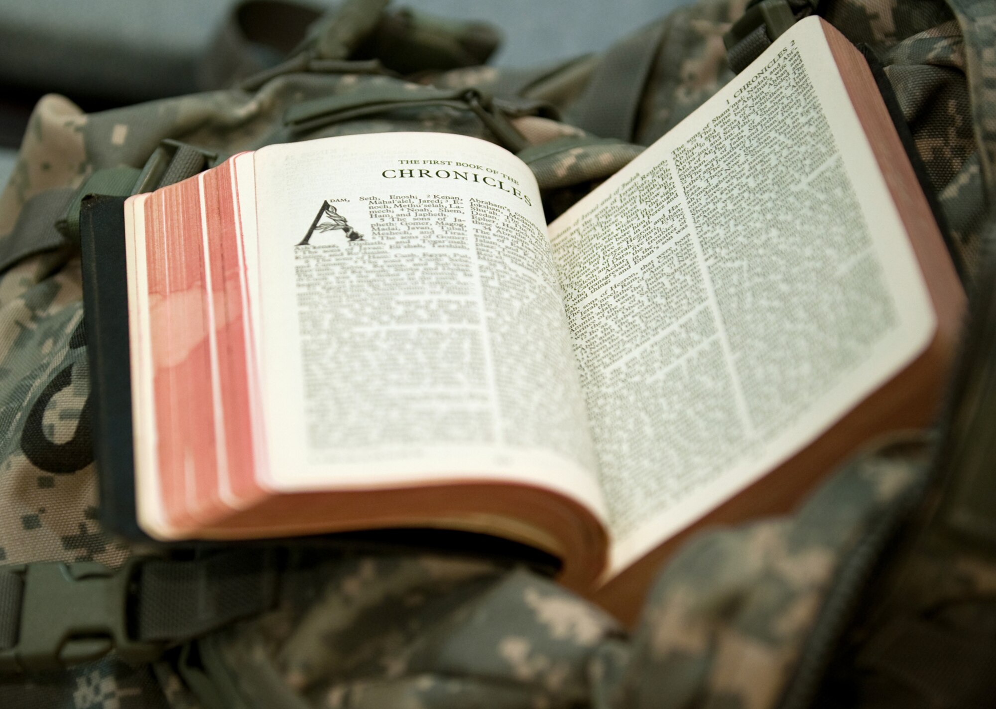 Military personnel participate in services at the 379th Air Expeditionary Wing Victory Chapel, July 19, in Southwest Asia. The Victory Chapel is open 24/7, ensuring servicemembers have the freedom to exercise their religious beliefs while deployed in support of Operations Iraqi and Enduring Freedom. (U.S. Air Force Photo/Staff Sgt. Robert Barney)