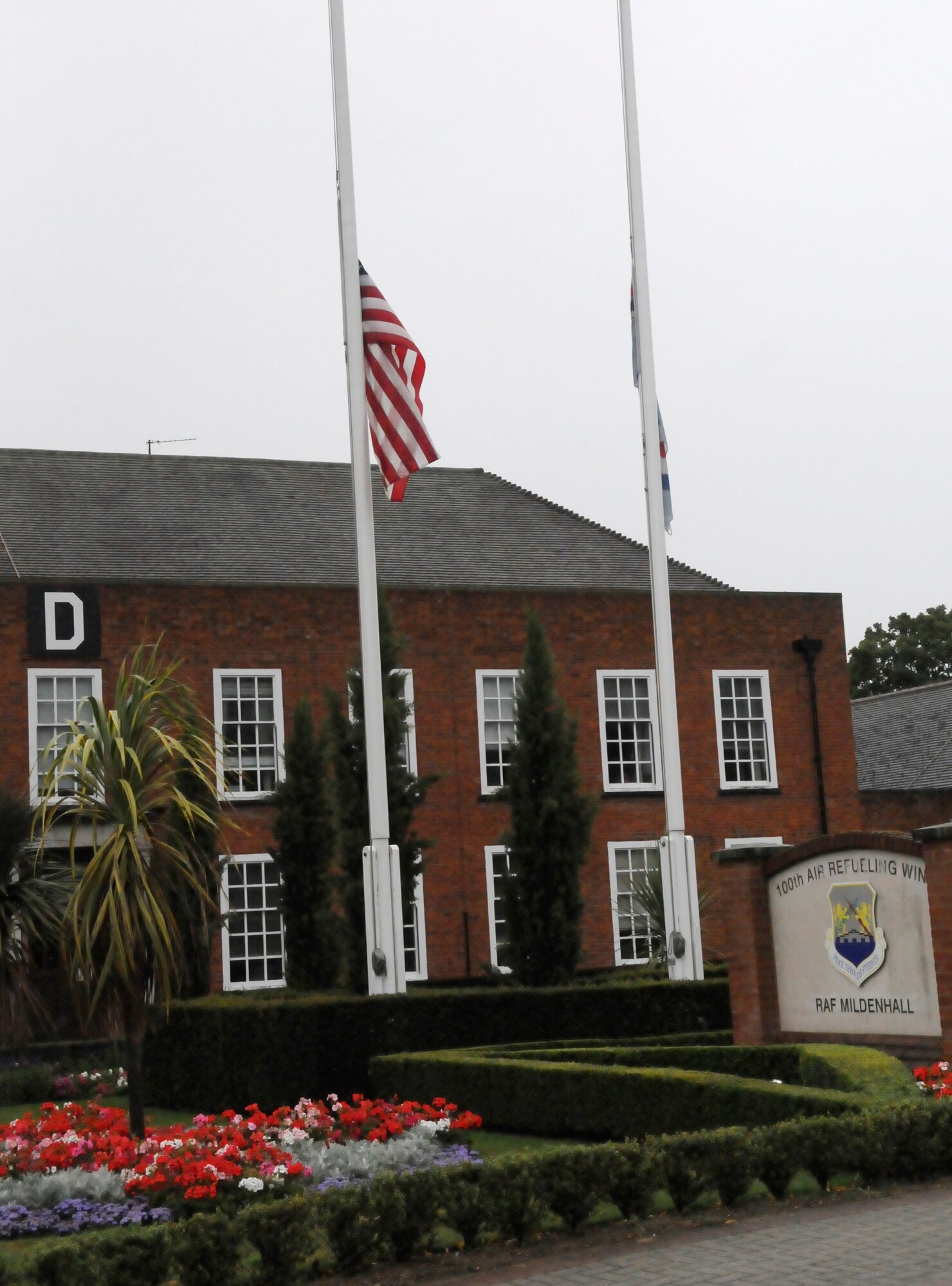 RAF MILDENHALL, England – The flags fly at half staff July 27 to honor all of the veterans of the Korean War.  The President of the United States has declared July 27 as National Korean Veteran Armistice Day.  (U.S. Air Force photo by Staff Sgt. Christopher L. Ingersoll)