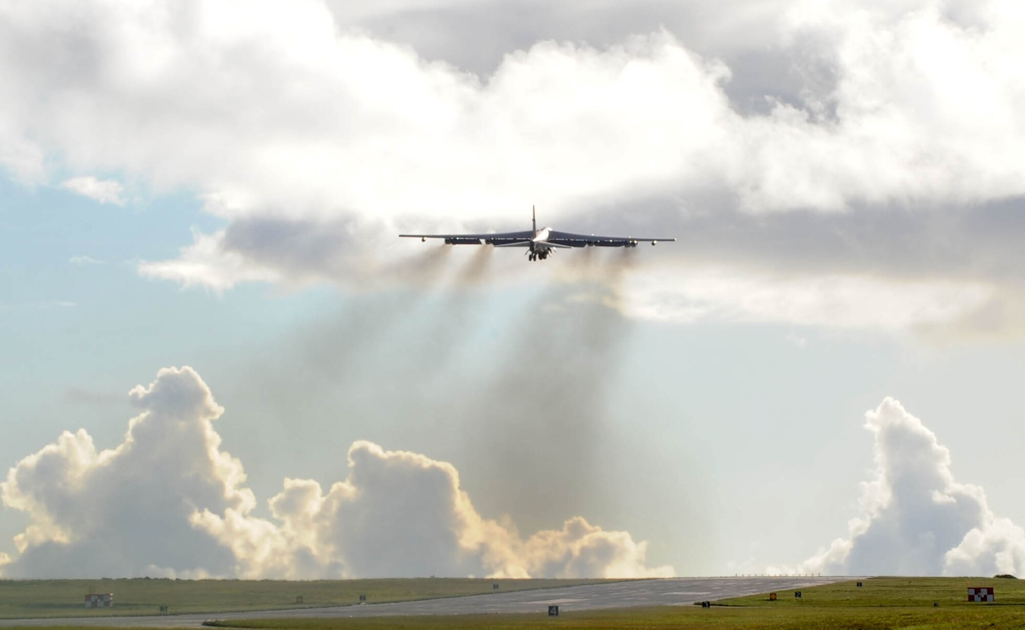 A B-52 Stratofortress from the 96th Expeditionary Bomb Squadron takes off from Andersen Air Force Base, Guam, July 24. The B-52s completed 10 sorties flying more than 110 hours while participating in Talisman Saber 2009, a joint and coalition exercise that ran July 15-24. The B-52s are deployed from Barksdale AFB, La., to support U.S. Pacific Command’s Continuous Bomber Presence in the Asia-Pacific region.  (U.S. Air Force photo/Senior Airman Christopher Bush)