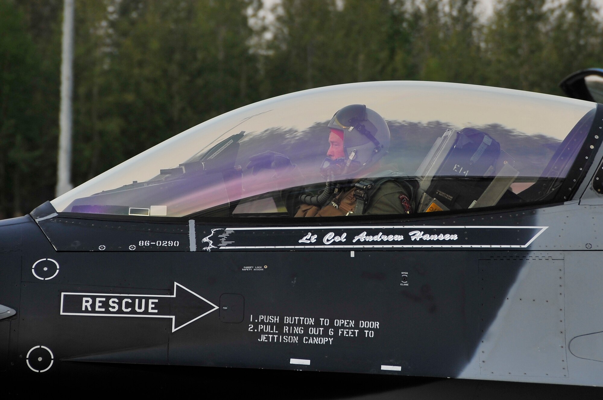 Lt. Gen. Dana T. Atkins taxis to the runway in an F-16 Aggressor during Red Flag-Alaska 09-3 July 28, 2009, Eielson Air Force Base. RF-A provides U.S. and allied pilots, aircrews and operational support personnel the opportunity to train and improve their air combat skills in preparation for a myriad of worldwide contingencies. General Atkins is the Alaskan Command commander. (U.S. Air Force photo/Staff Sgt. Christopher Boitz)