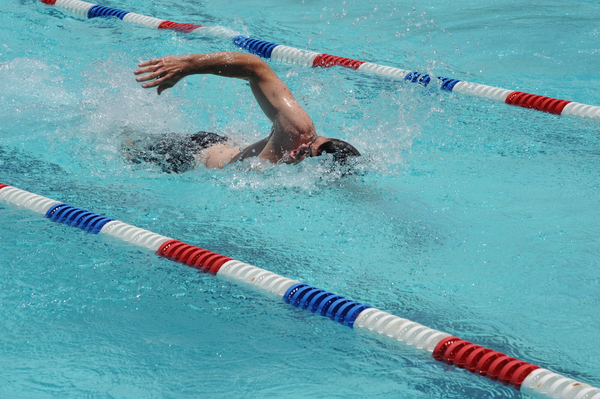 Swimming was one of many events at SMC Sports Day, July 24. The 61st Air Base Wing took this year’s overall title.  (Photo by Joe Juarez)