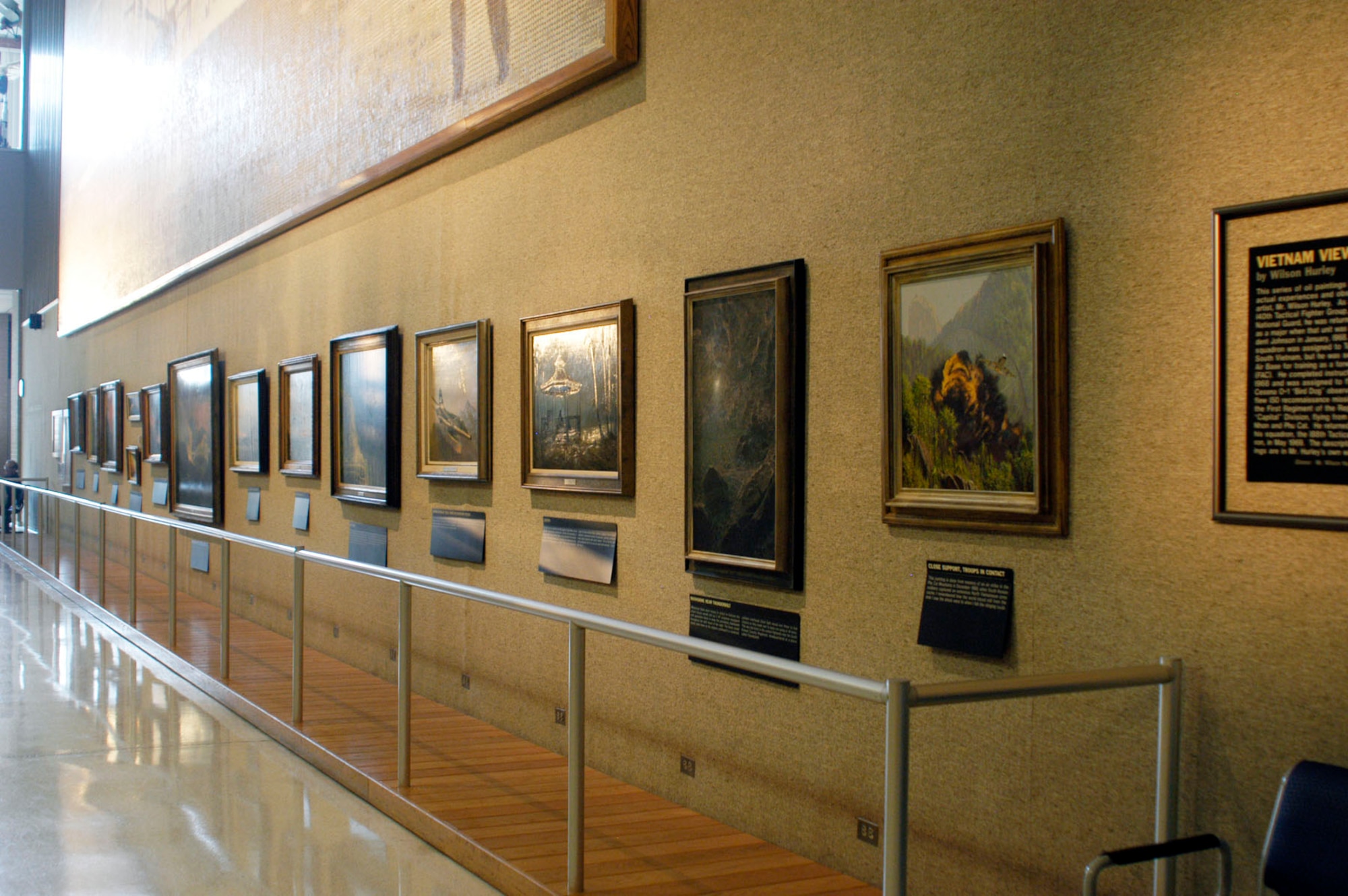 DAYTON, Ohio -- Paintings by Wilson Hurley on display in Kettering Hall at the National Museum of the U.S. Air Force. (U.S. Air Force)
