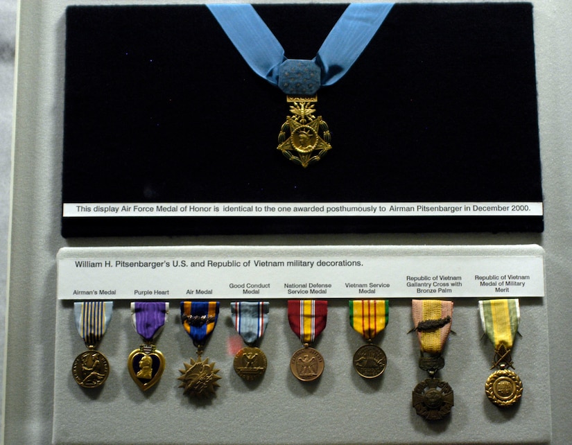 DAYTON, Ohio - Airmen 1st Class William H. Pitsenbarger's military decorations on display in the Southeast Asia War Gallery at the National Museum of the U.S. Air Force. (U.S. Air Force photo)