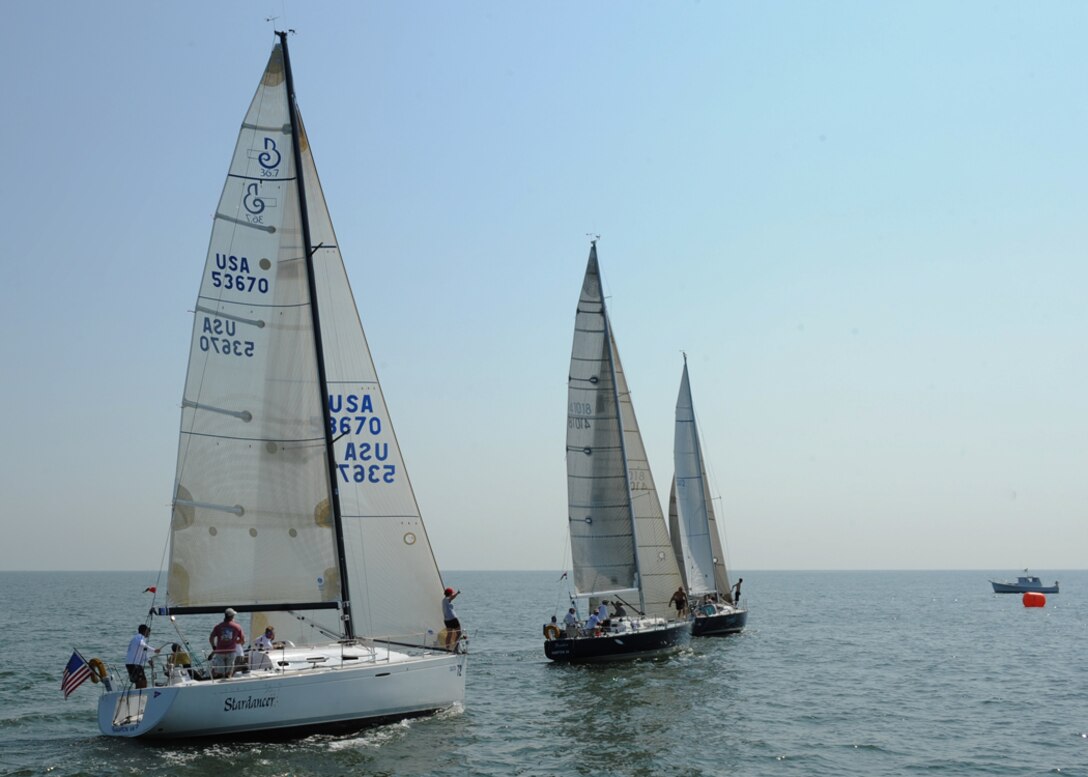 LANGLEY AIR FORCE BASE, Va. -- The sailboats Stardancer, Feather and Ganar all await the signal to start the race here July 25. These boats are participating in the Veteran's Cup 2009 Sailing Regatta, a sailboat race held in the Chesapeake Bay. This event is put together and run by the Langley Yacht Club.  (U.S. Air Force photo/Airman 1st Class Jonathan Koob)