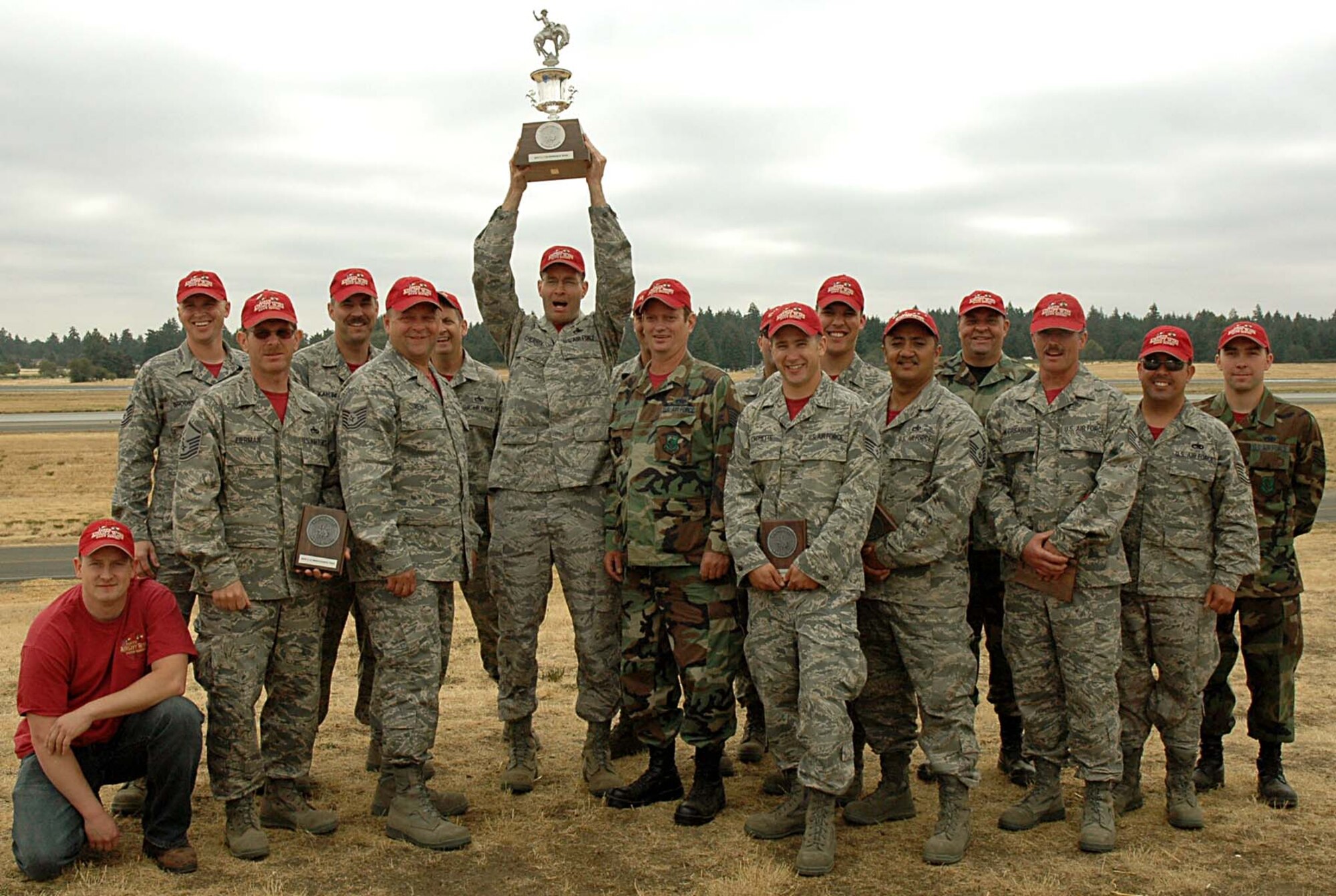 The 446th Airlift Wing Rodeo Maintenance team, an Air Force Reserve unit at McChord Air Force Base, Wash.,  was awarded the trophy for Best C-17 Maintenance Team for the 2009 Rodeo competition held at McChord, July 19-24.  (Air Force photo/Airman 1st Class Patrick Cabellon)