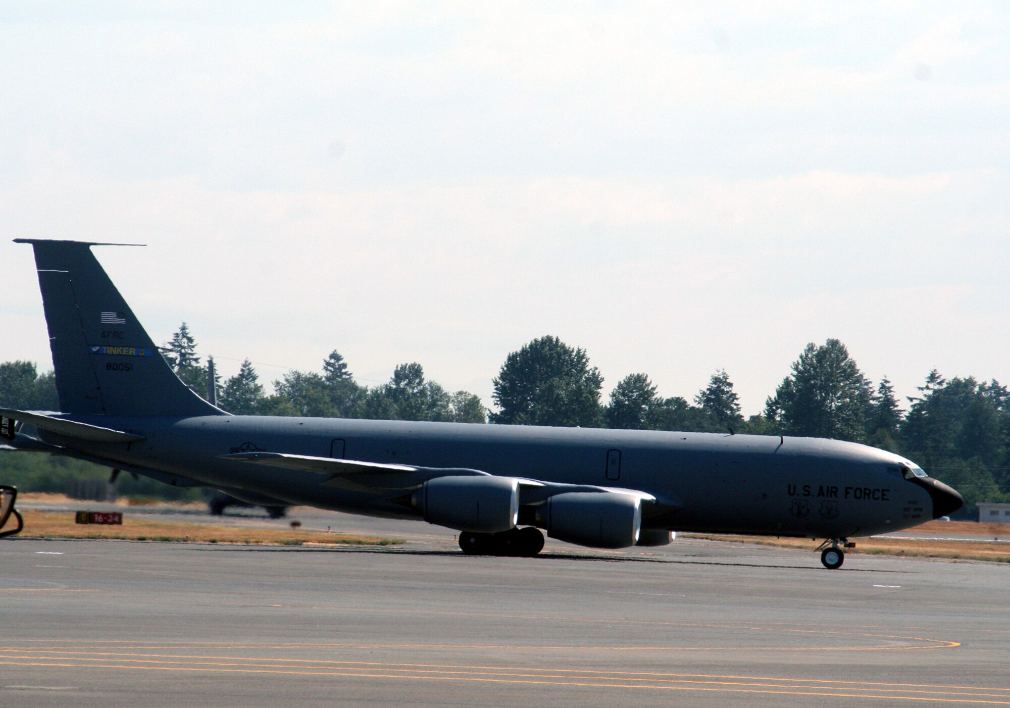 A KC-135R Stratotanker from the 507th Air Refueling Wing, Tinker Air Force Base, Okla., taxis for a mission at McChord Air Force Base, Wash., July 25, 2009, for Air Mobility RODEO 2009.  More than 2,500 people participated in RODEO competition, including teams from seven foreign countries. RODEO is the U.S. Air Force's and AMC's premier air mobility competition. It's an international combat skills and flying operations competition designed to develop and improve techniques, procedures and interoperability with international partners to optimize mobility partnerships and enhance mobility operations. (U.S. Air Force Photo/Tech. Sgt. Scott T. Sturkol)