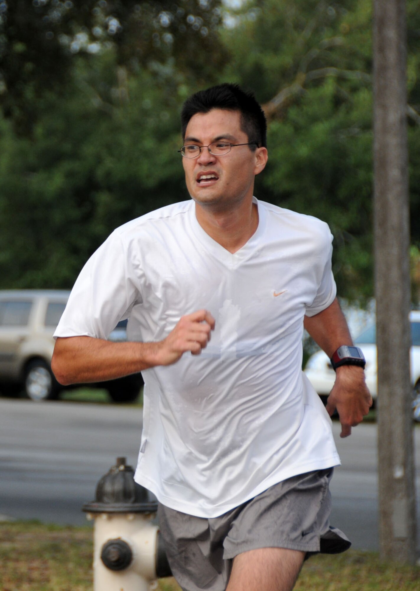 Geoffrey Sasaki, with a time of 21:02, was the top male finisher in the Sexual Assault Prevention and Response 5-kilometer run, July 23.  Sasaki is assigned to the 81st Diagnostics and Therapeutics Squadron. (U.S. Air Force photo by Kemberly Groue)