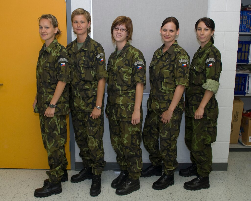 Team Czech Republic, (L to R) Warrant Officer Jana Hanikova, Warrant Officer Marika Bilkova, Warrant Officer Jana Hornickova, 1st Lt. Suataua Pribylova and 1st Lt. Petra Matulkova worked with the Texas Medical Command as Medical students and observed physcians during Operation Lone Star at Raul A. Besteiro Jr. Middle School.  Operation Lone Star is a Joint Civilian/Military Medical mission offering free Medical and Dental care to the region. Brownsville,Texas, 28 July 2009.(USAF Photo by Master Sgt. Michael Lachman) 
