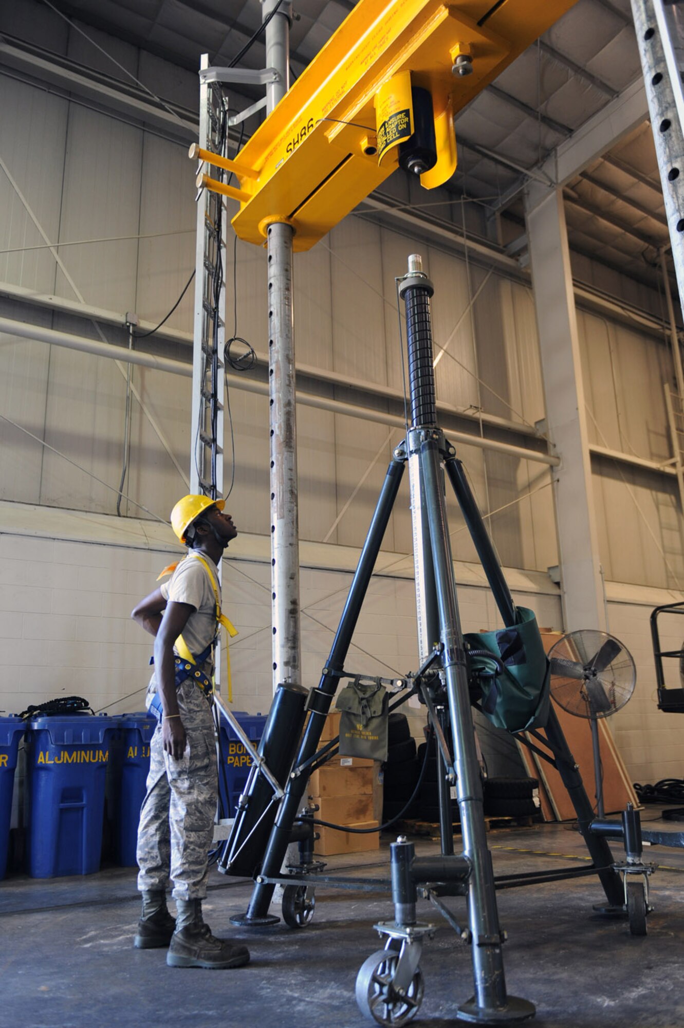 WHITEMAN AIR FORCE BASE, Mo. - Airman 1st Class Ramcey McClendon, 509th Maintenance Squadron Aerospace Ground Equipment Mechanic, adjusts the relief valve on a 30-ton tripod jack, which is used to raise the B-2 to perform maintenance. AGE mechanics perform anywhere between 40 to 60 hours of maintenance a week in support of the B-2 mission. (U.S. Air Force photo/ Senior Airman Jason Huddleston)