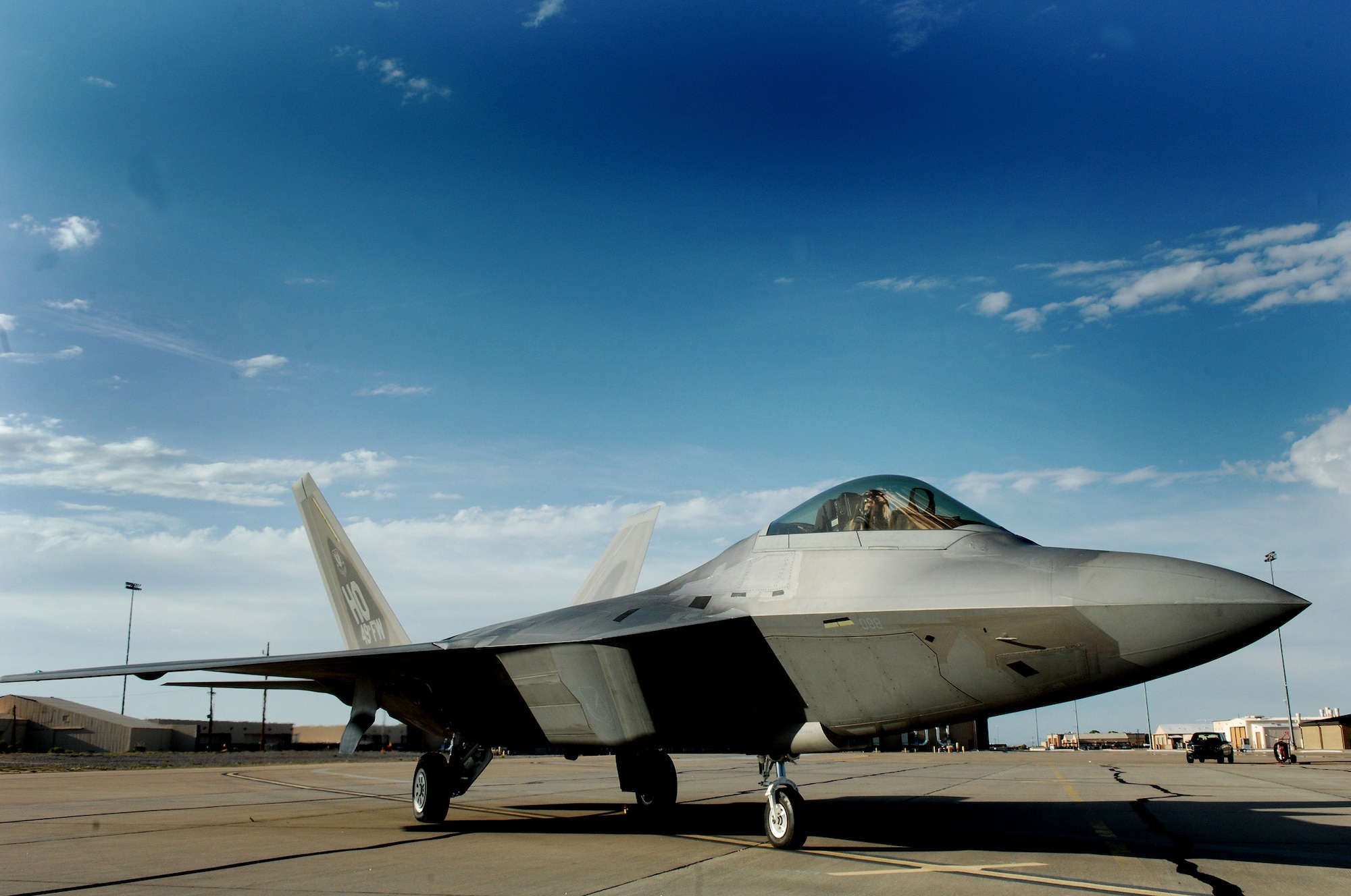 HOLLOMAN AIR FORCE BASE, N.M. -- An F-22A Raptor from the 49th Fighter Wing here prepares to fly out from Holloman to Elmendorf Air Force Base, Alaska, July
19, in support of Red Flag. Holloman deployed six F-22's to the exercise in Alaska. (U.S. Air Force photo by Staff Sgt. Anthony Nelson Jr)
